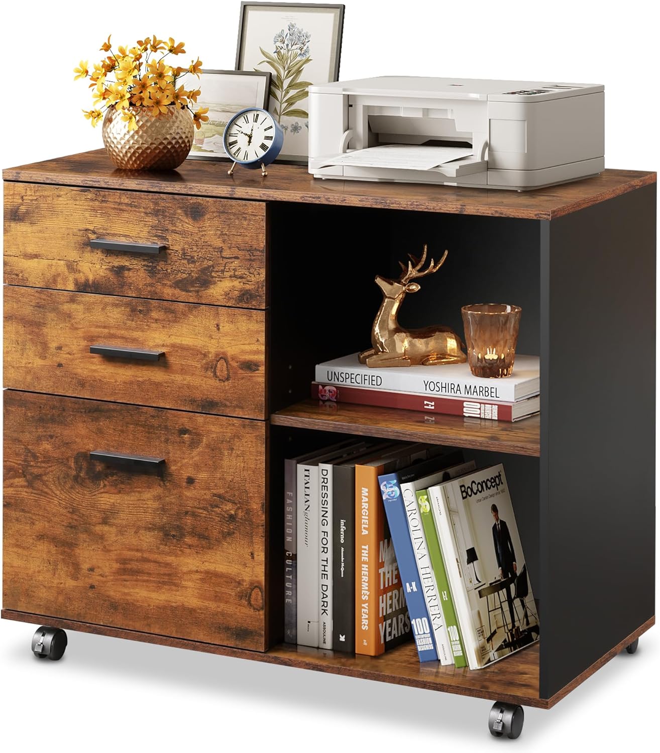 DEVAISE 3 Drawer Mobile File Cabinet, Wood Lateral Filing Cabinet