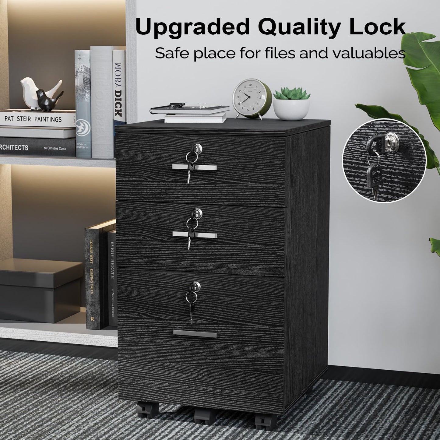 VINGLI 2 Drawer File Cabinet with Lock, Wood Rustic Gray Filing Cabinet