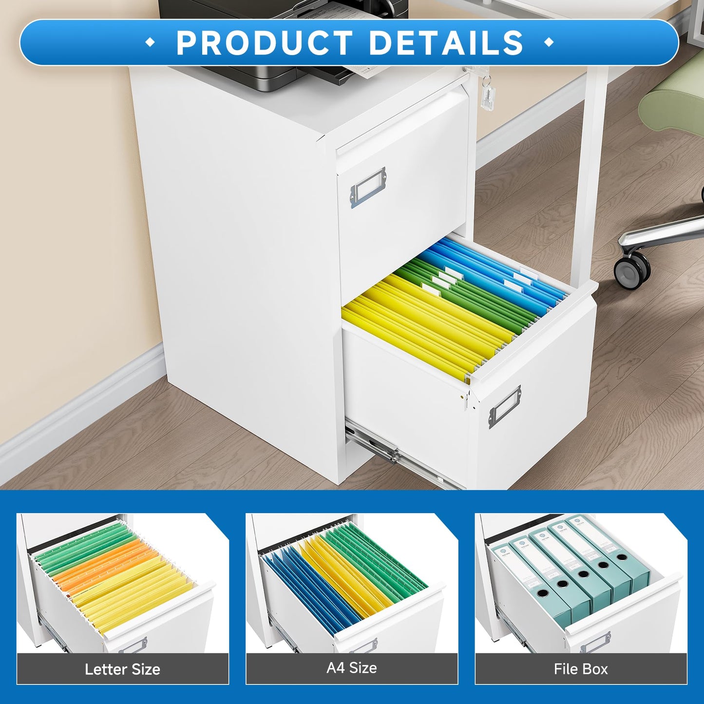 2-Drawer Vertical Locking File Cabinet, Steel, Letter Size