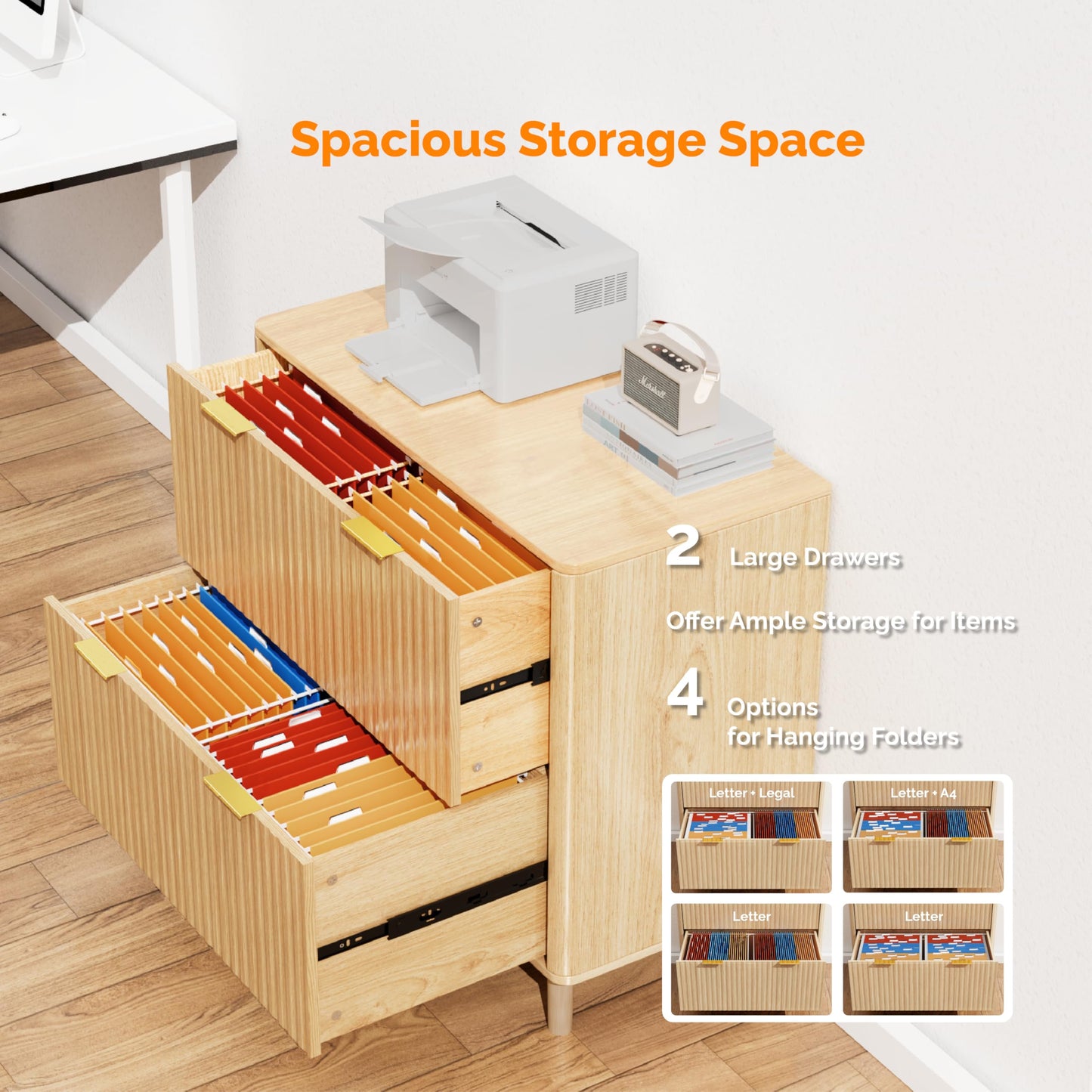VINGLI 2 Drawer File Cabinet with Lock, Wood Rustic Gray Filing Cabinet