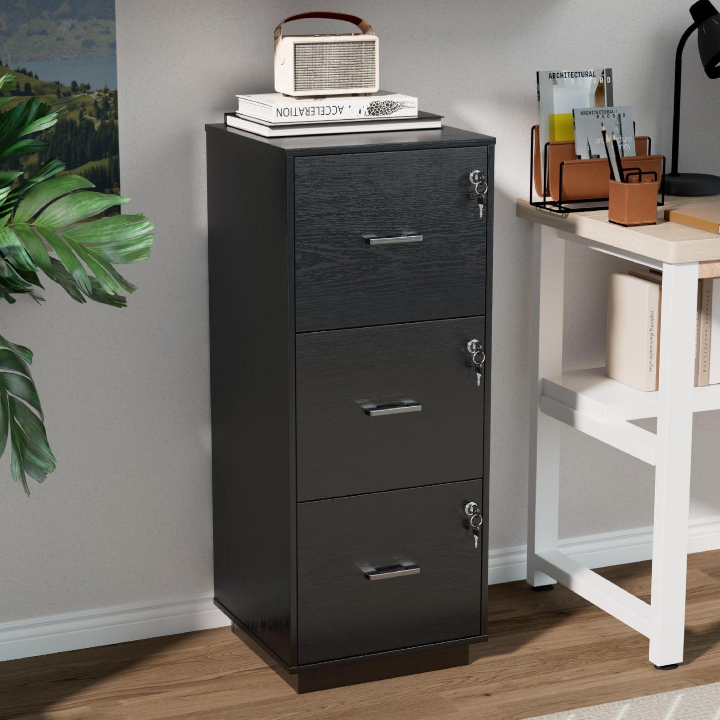 VINGLI 2 Drawer File Cabinet with Lock, Wood Rustic Gray Filing Cabinet