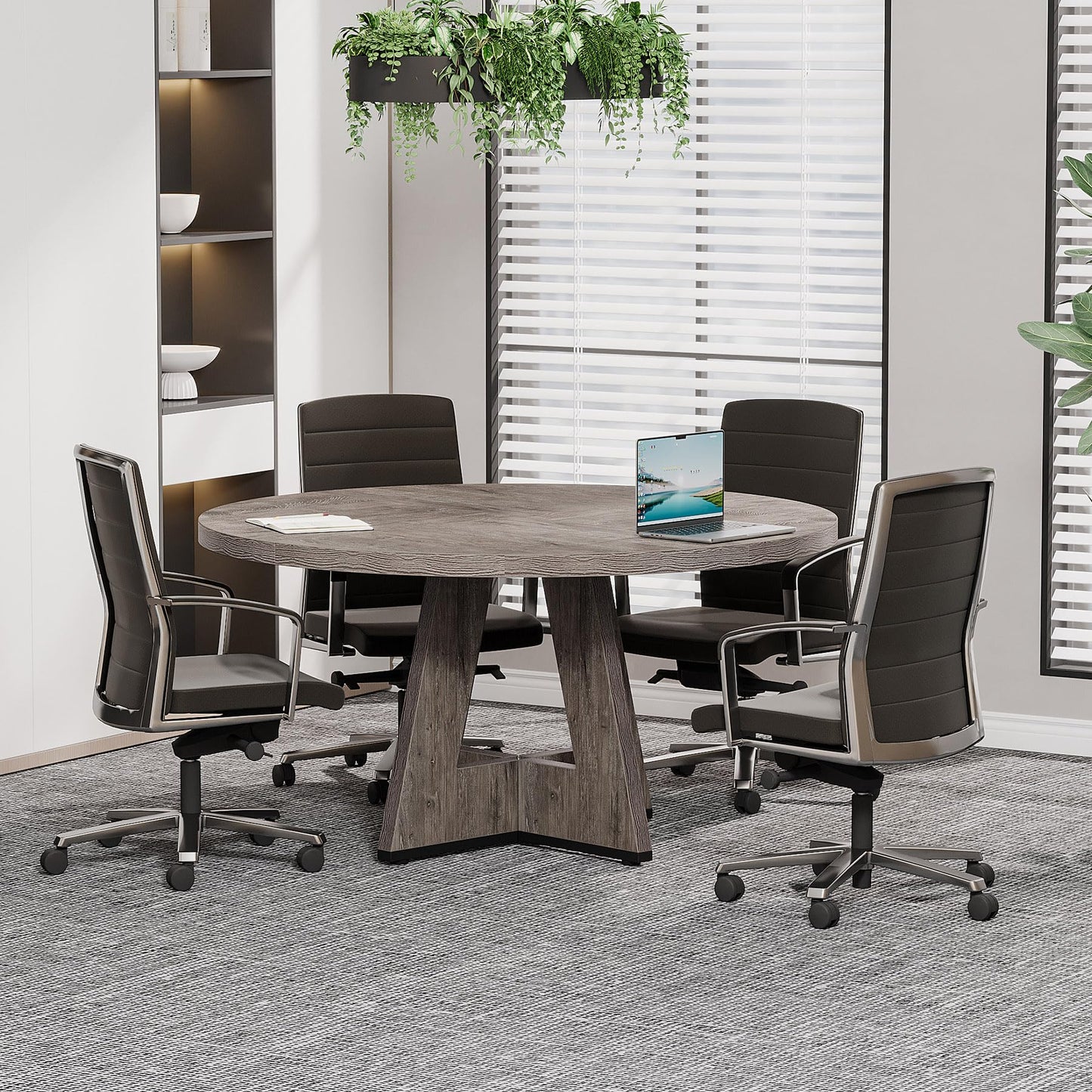 Tribesigns 47-Inch Round Conference Table Wooden Meeting Room Table