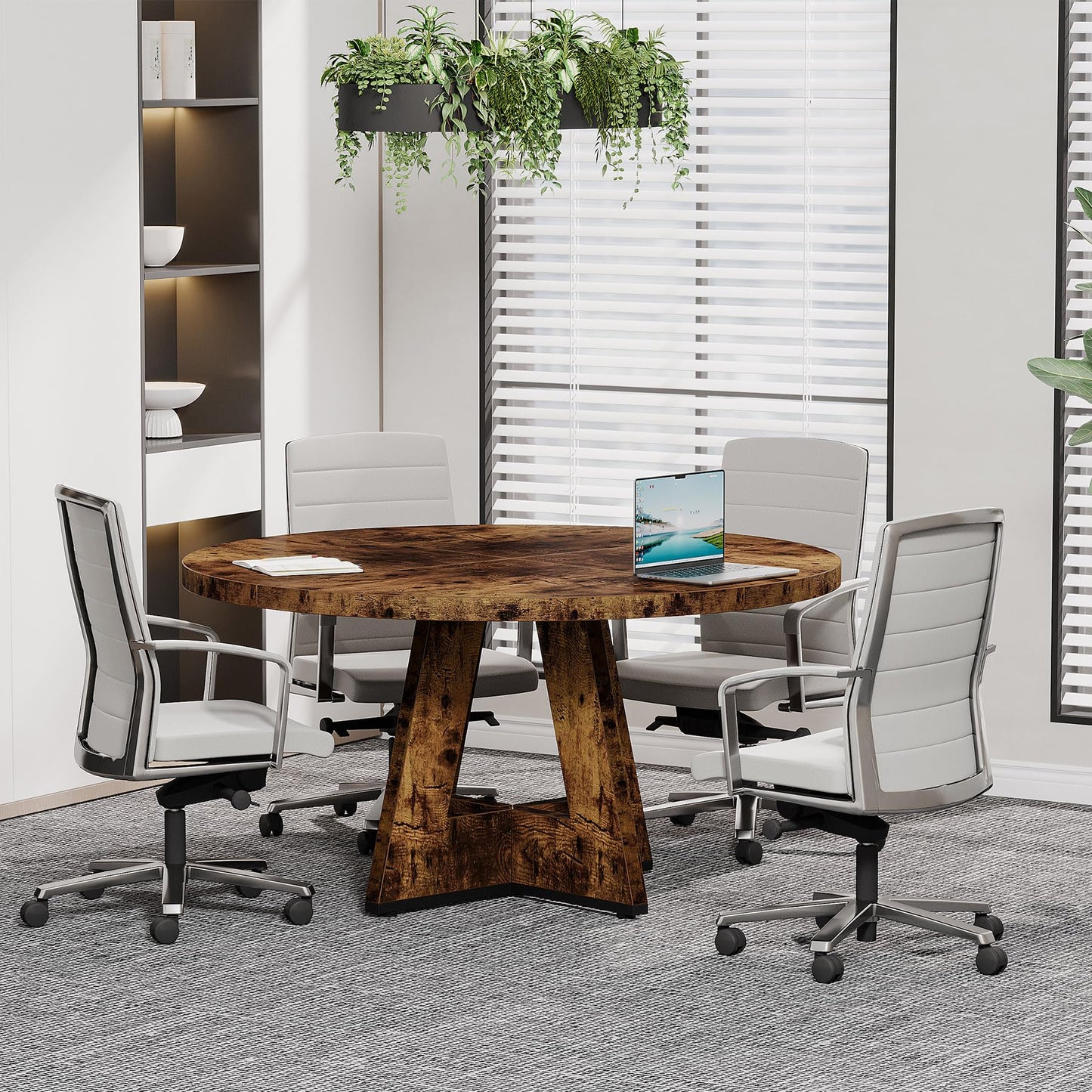 Tribesigns 47-Inch Round Conference Table Wooden Meeting Room Table