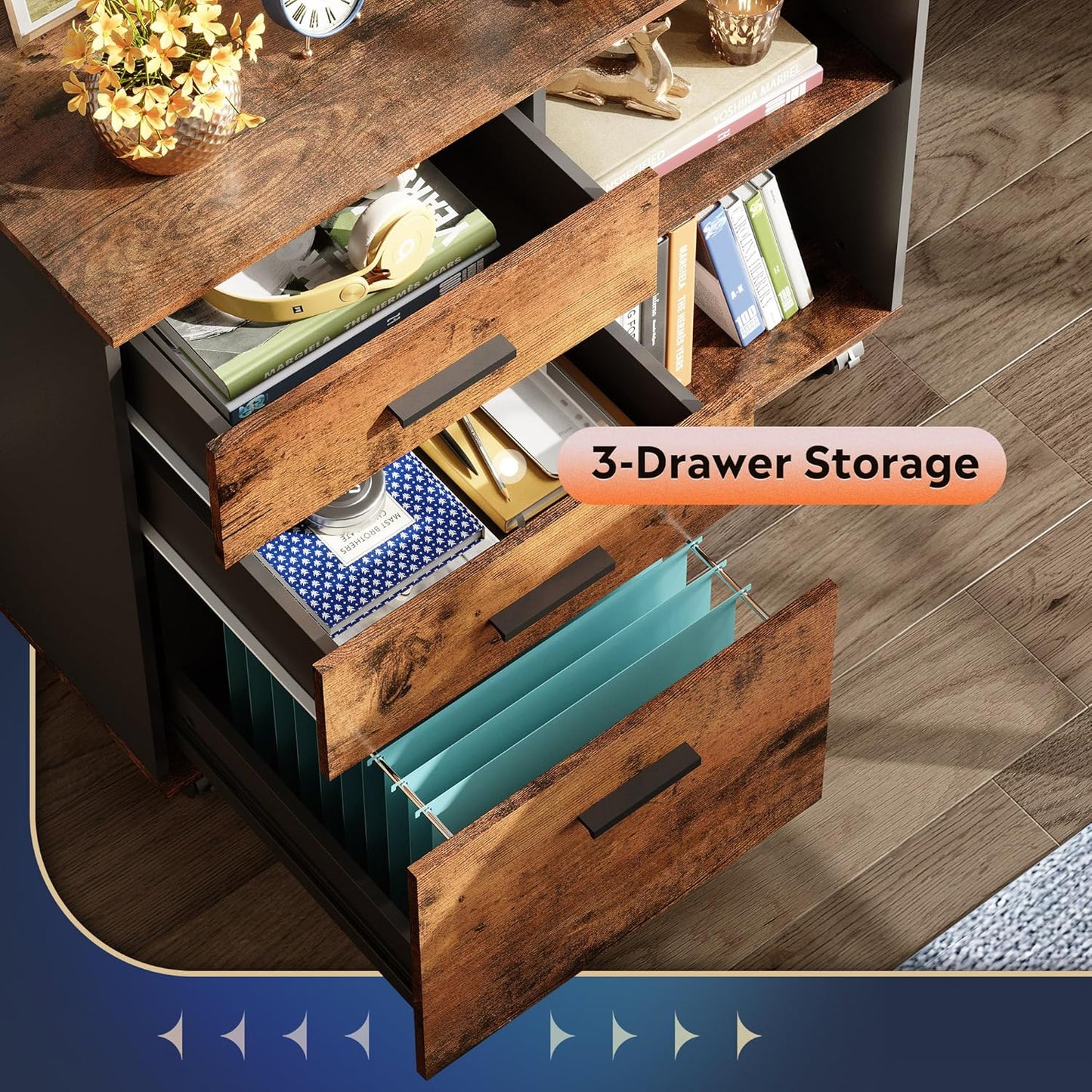 DEVAISE 3 Drawer Mobile File Cabinet, Wood Lateral Filing Cabinet