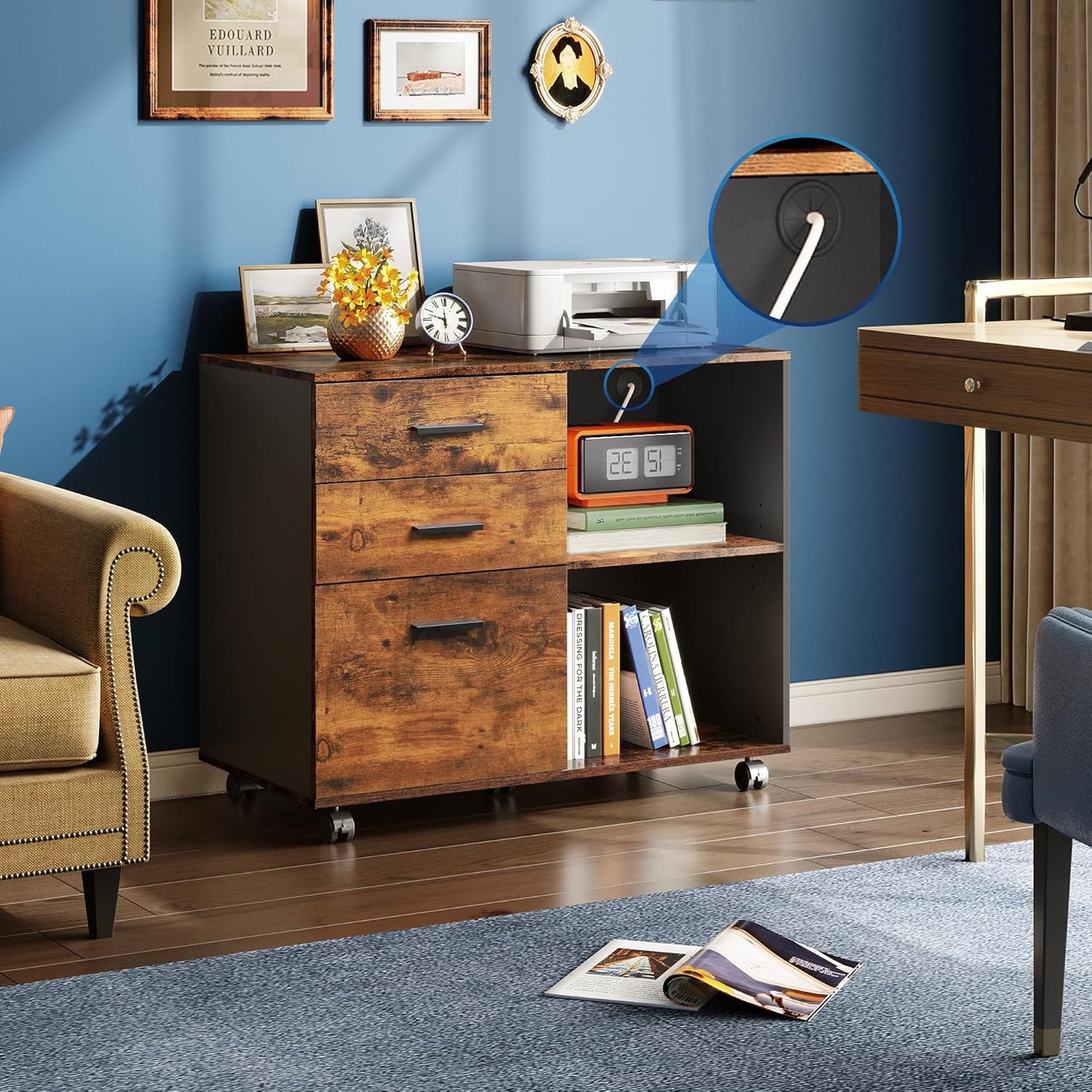 DEVAISE 3 Drawer Mobile File Cabinet, Wood Lateral Filing Cabinet