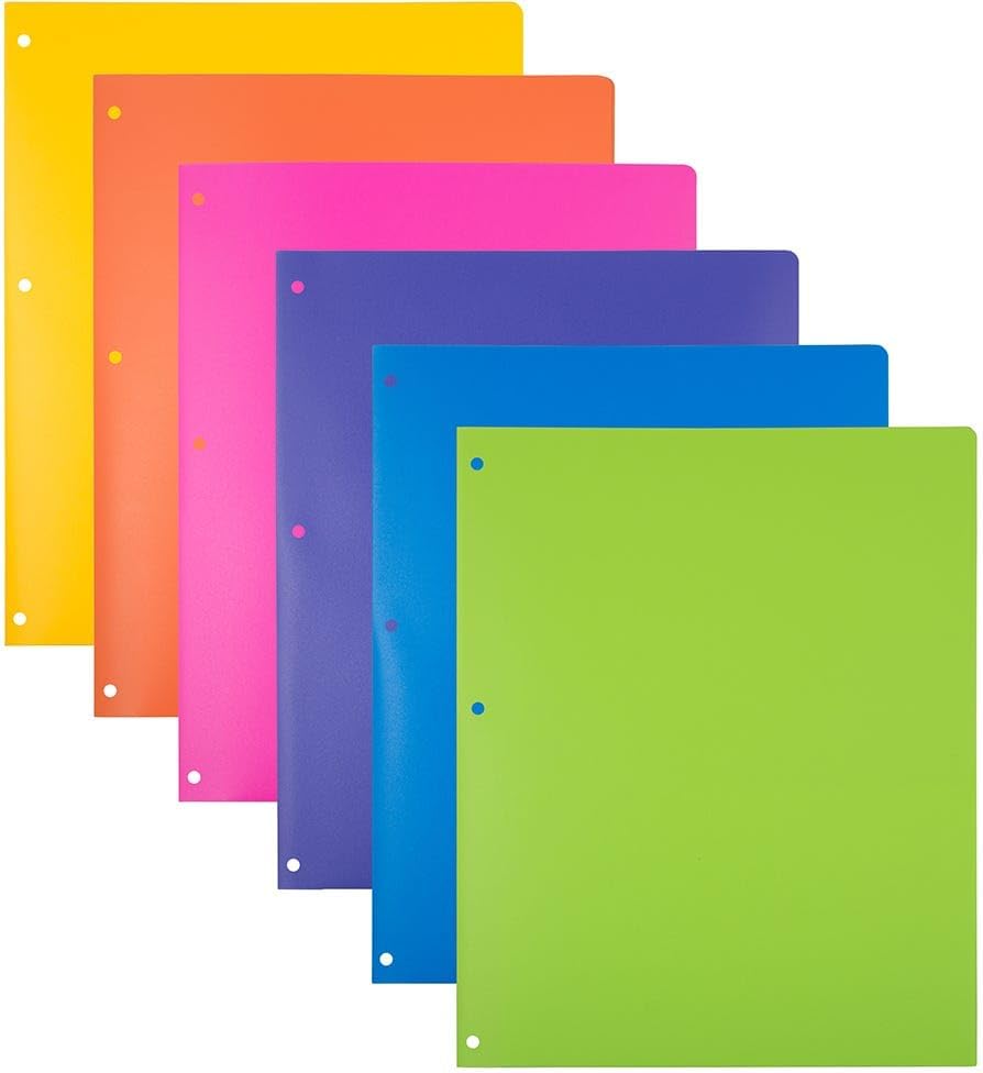 JAM PAPER Heavy Duty Plastic 3 Hole Punch Pocket Folders