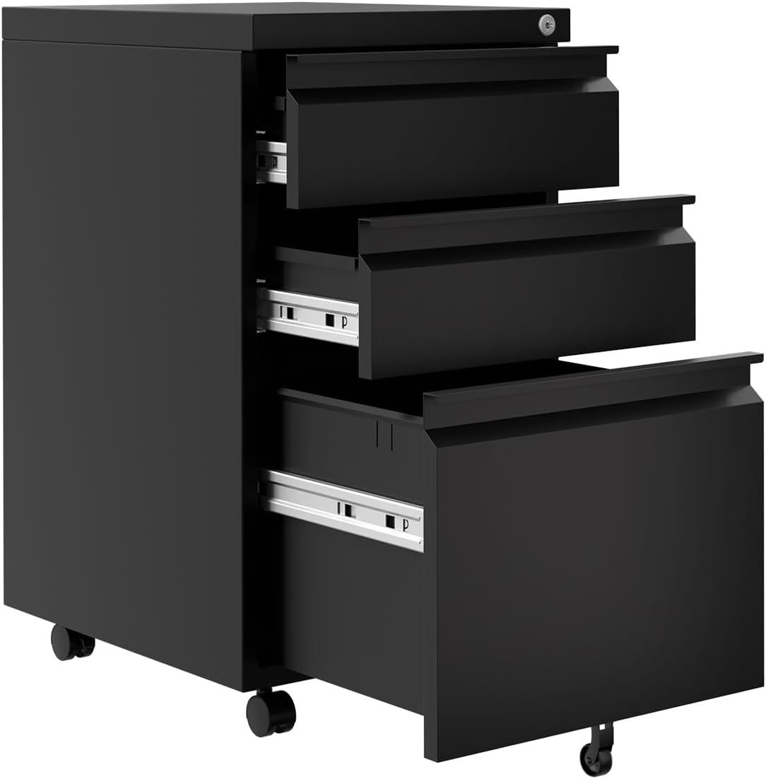 GarveeHome 3-Drawer Mobile File Cabinet with Lock Keys