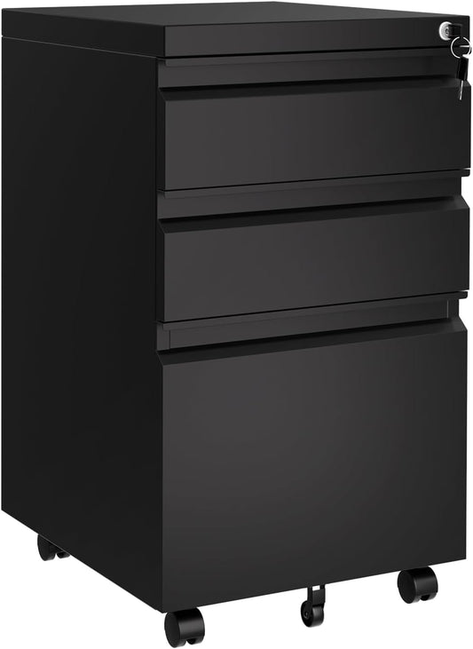 GarveeHome 3-Drawer Mobile File Cabinet with Lock Keys