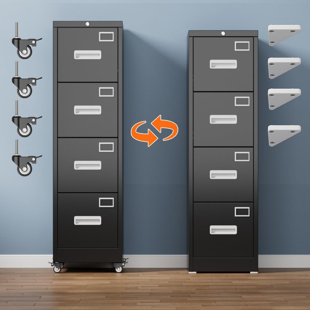 Aobabo 4-Drawer Locking File Cabinet, Black