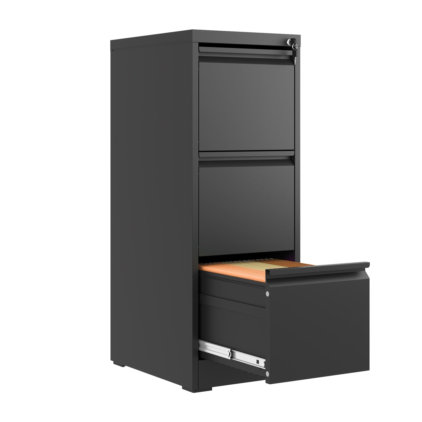 4-Drawer Metal Locking File Cabinet, Black, Vertical