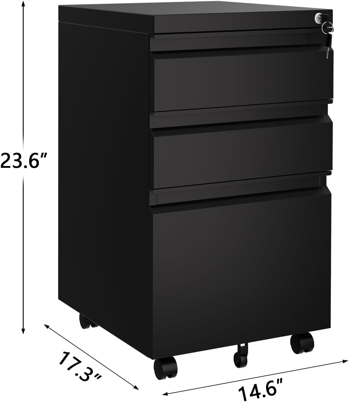 GarveeHome 3-Drawer Mobile File Cabinet with Lock Keys