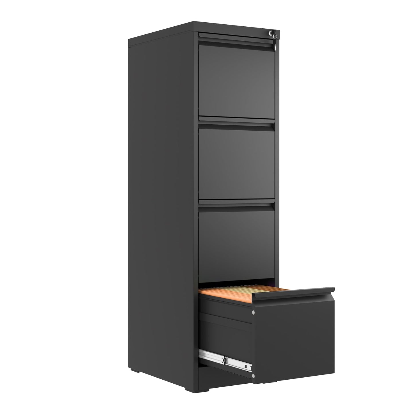 4-Drawer Metal Locking File Cabinet, Black, Vertical