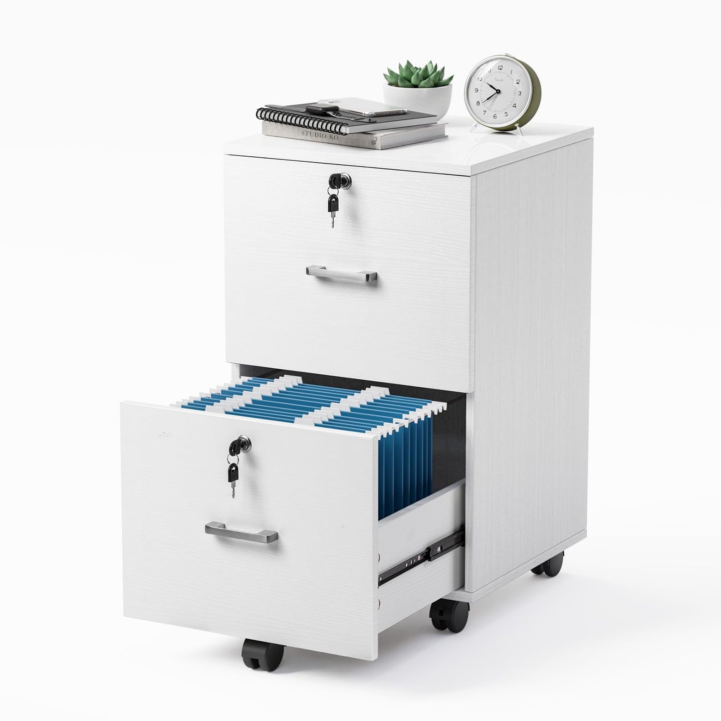 VINGLI 2 Drawer File Cabinet with Lock, Wood Rustic Gray Filing Cabinet