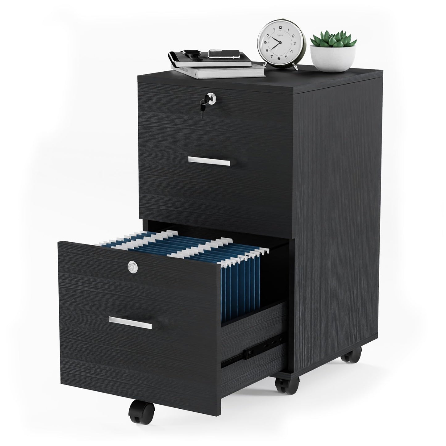 VINGLI 2 Drawer File Cabinet with Lock, Wood Rustic Gray Filing Cabinet