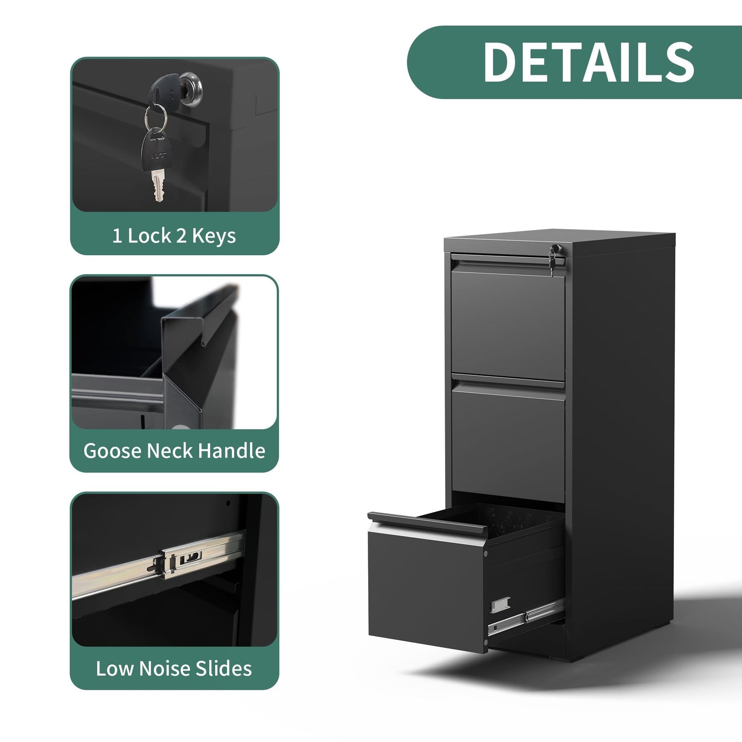 4-Drawer Metal Locking File Cabinet, Black, Vertical