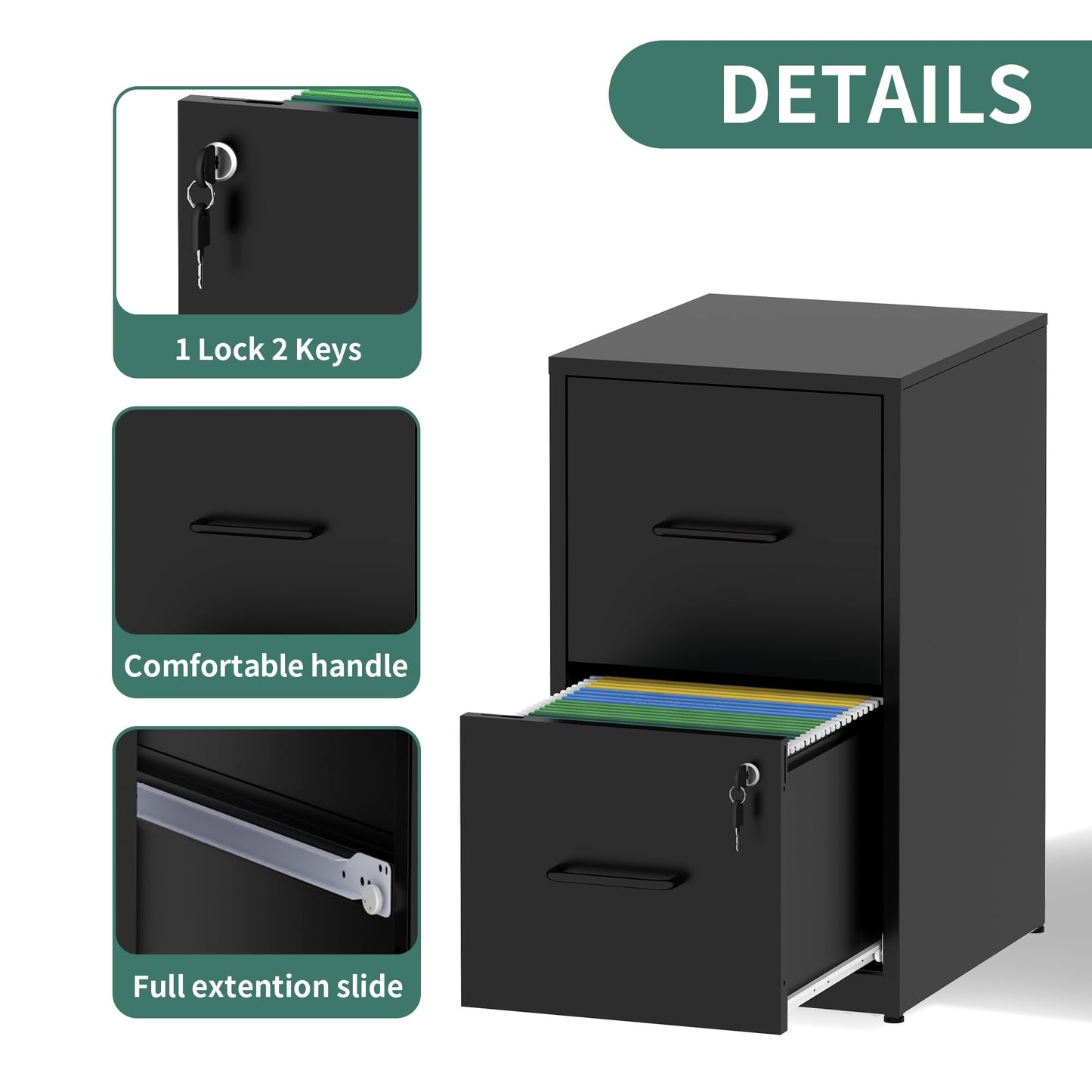 4-Drawer Metal Locking File Cabinet, Black, Vertical