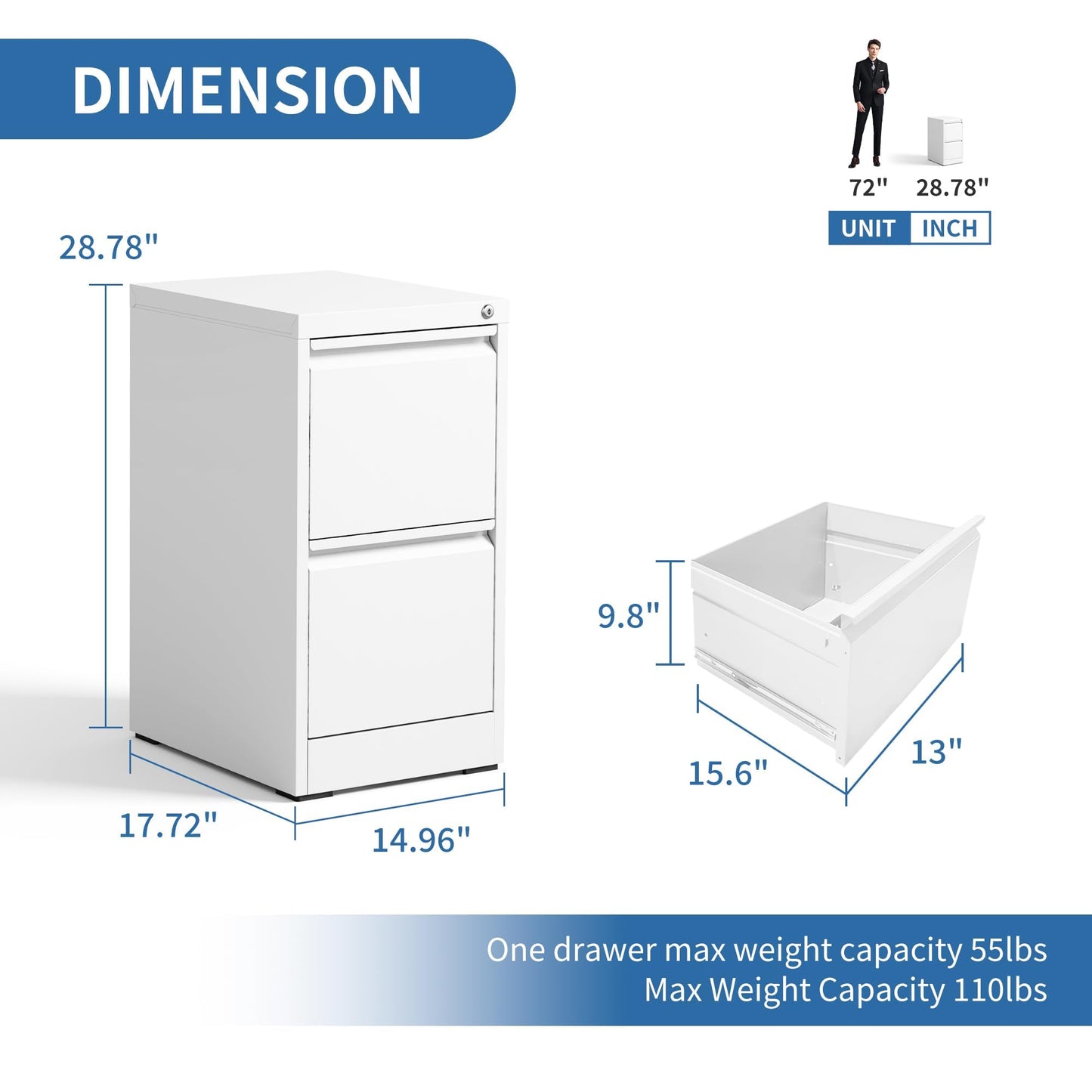 4-Drawer Metal Locking File Cabinet, Black, Vertical