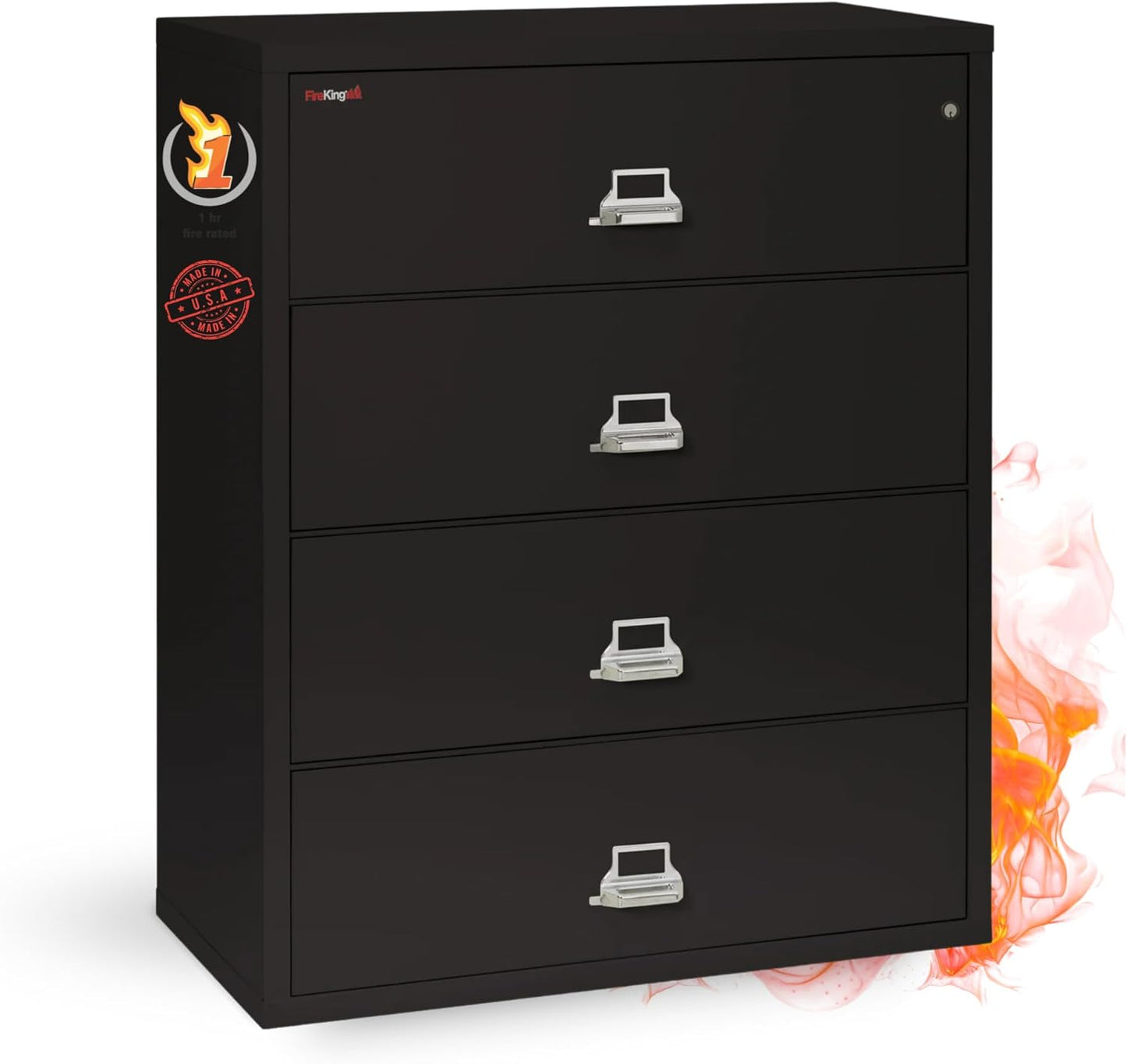 Fireking 4-Drawer Fireproof Lateral File Cabinet, Black,
