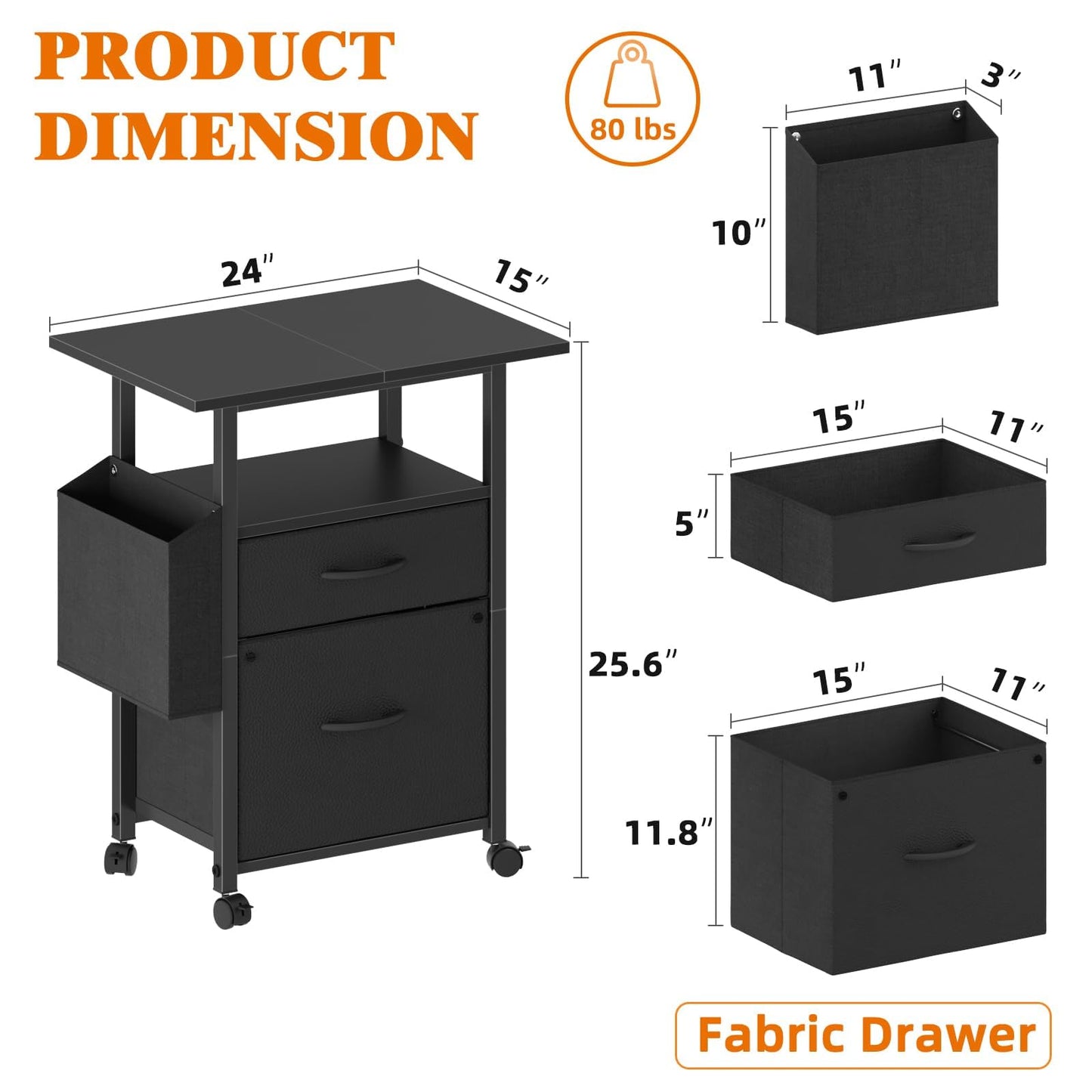 2 Drawer File Cabinet with 24'' Extended Desktop