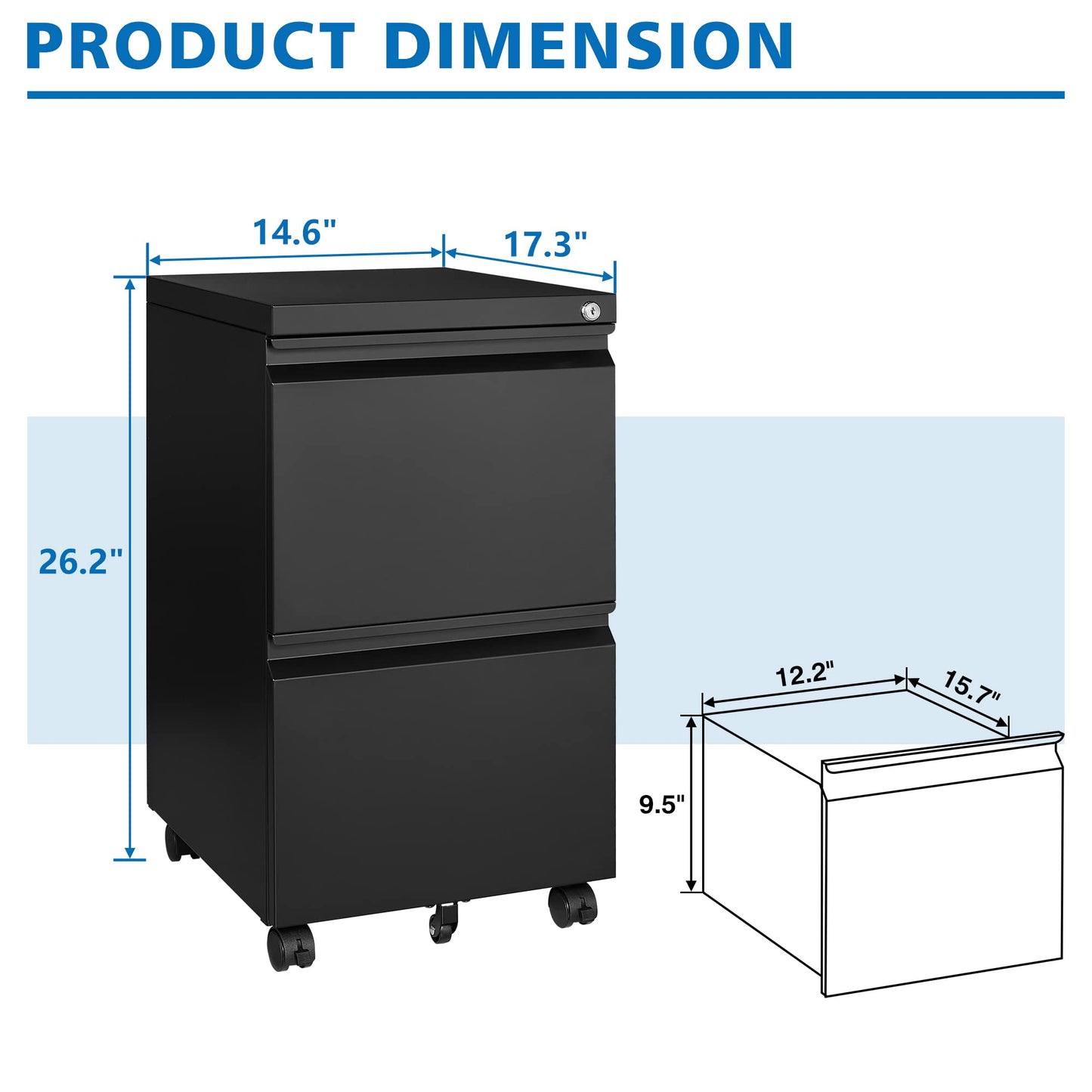2-Drawer Vertical Locking File Cabinet, Steel, Letter Size