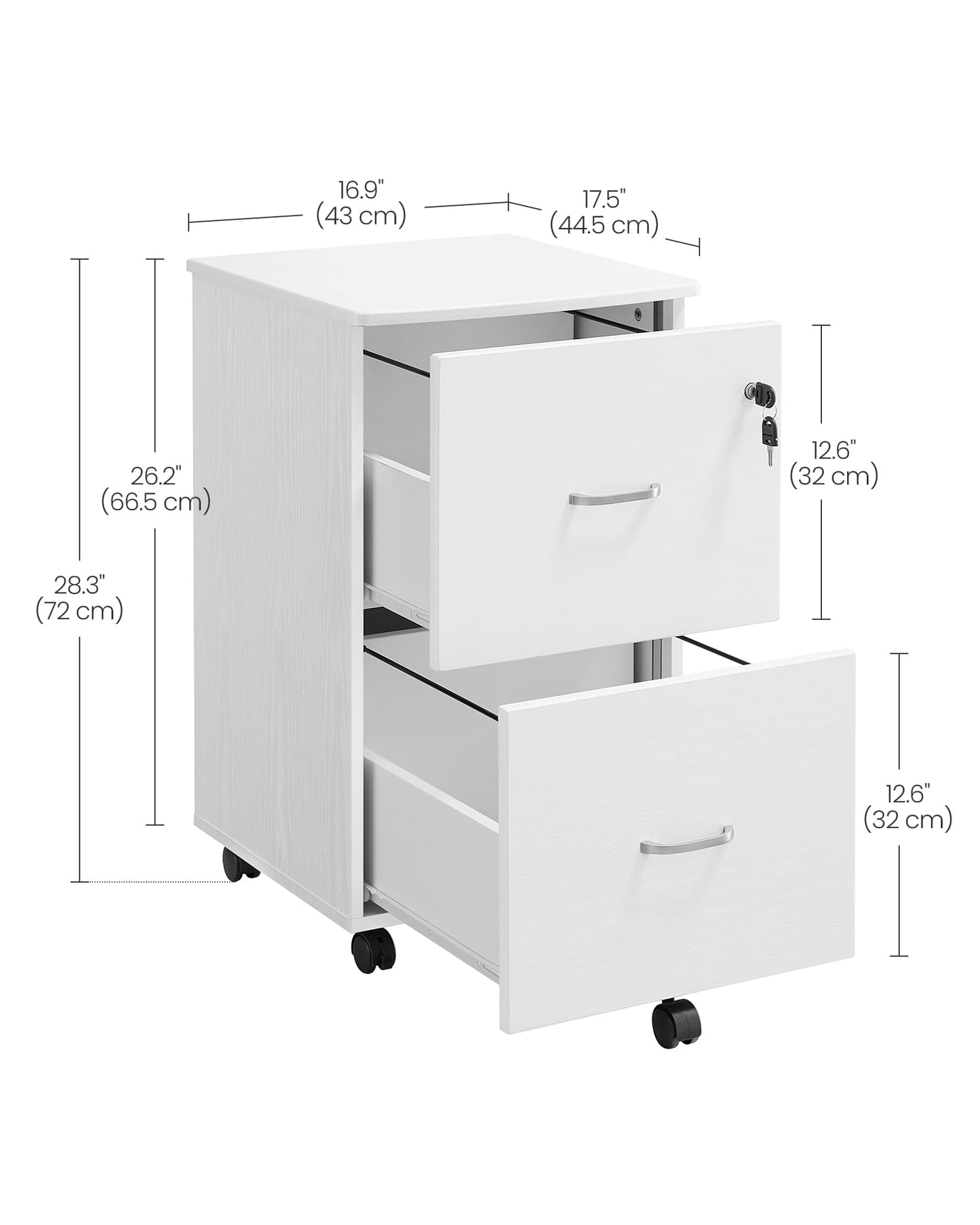 VASAGLE 2-Drawer Rolling File Cabinet, Snow White