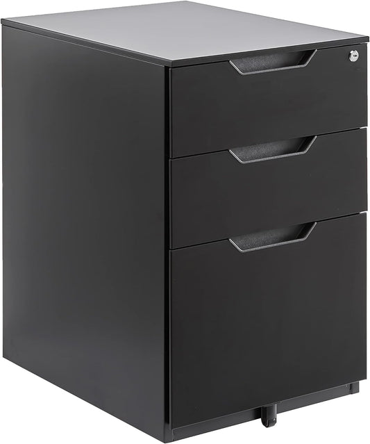 Amazon Basics 3 Drawer Mobile File Cabinet With Lock, Black