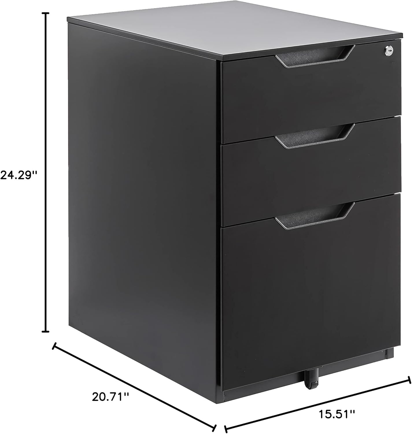 Amazon Basics 3 Drawer Mobile File Cabinet With Lock, Black
