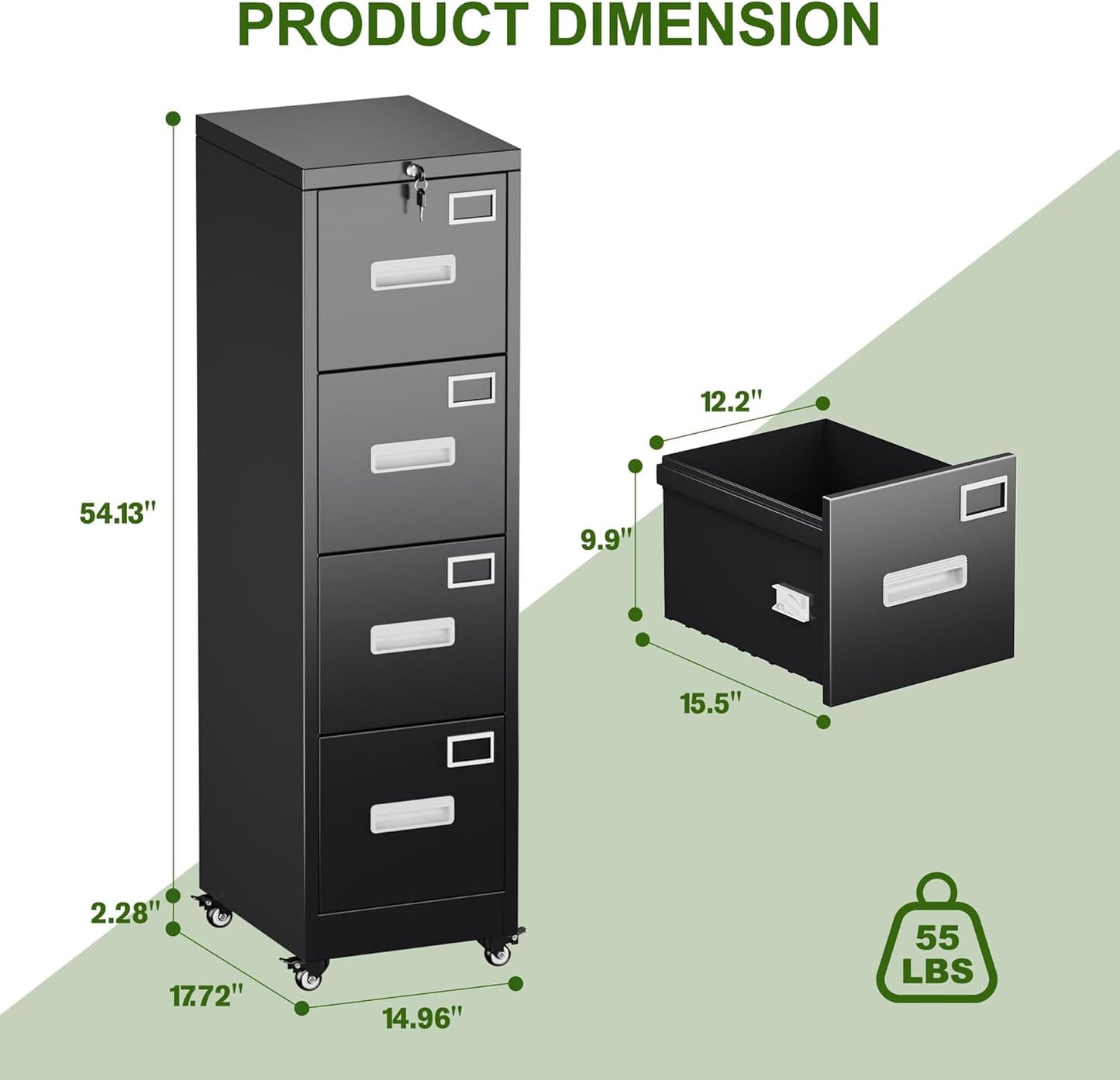 Aobabo 4-Drawer Locking File Cabinet, Black