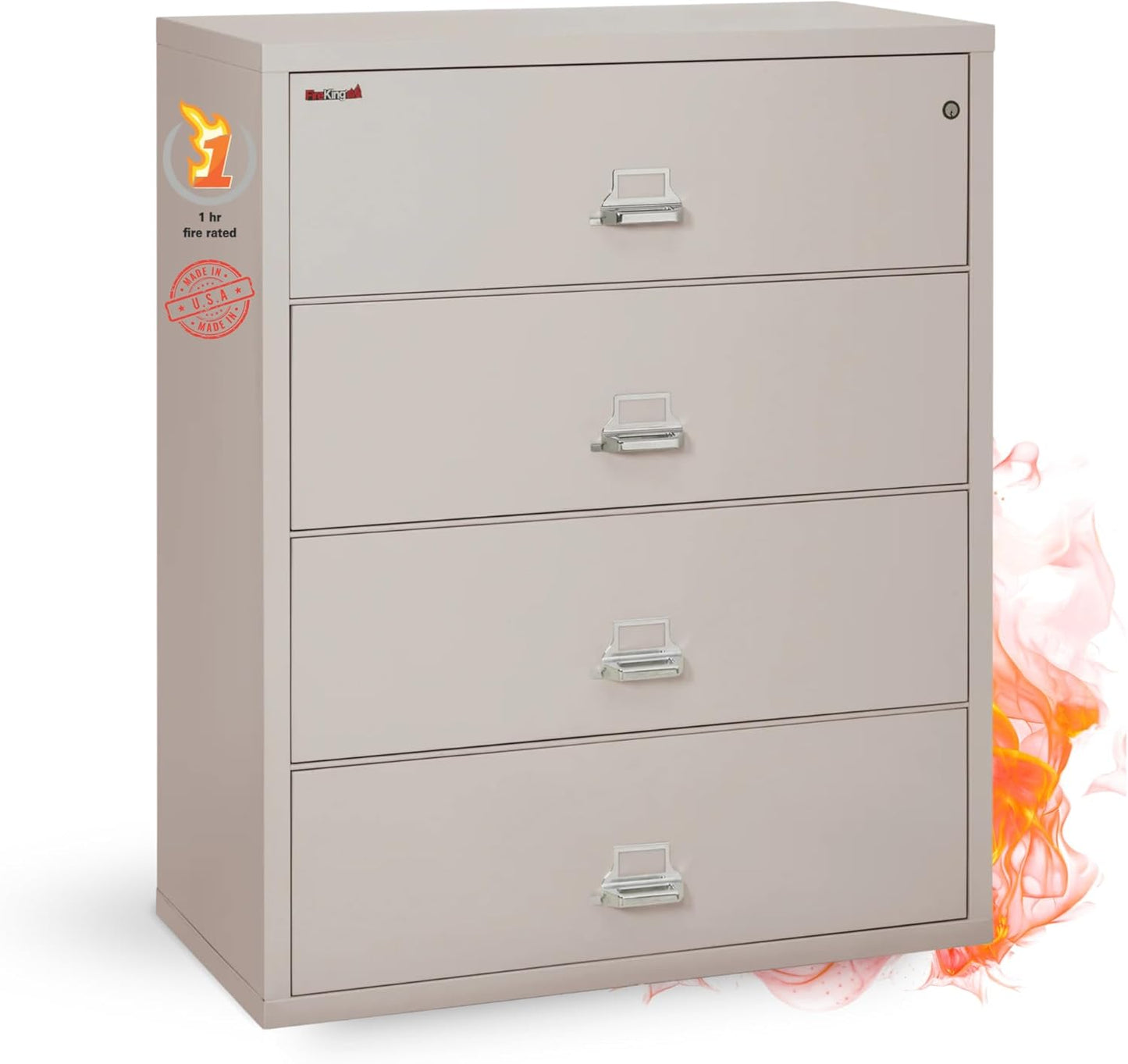 Fireking 4-Drawer Fireproof Lateral File Cabinet, Platinum