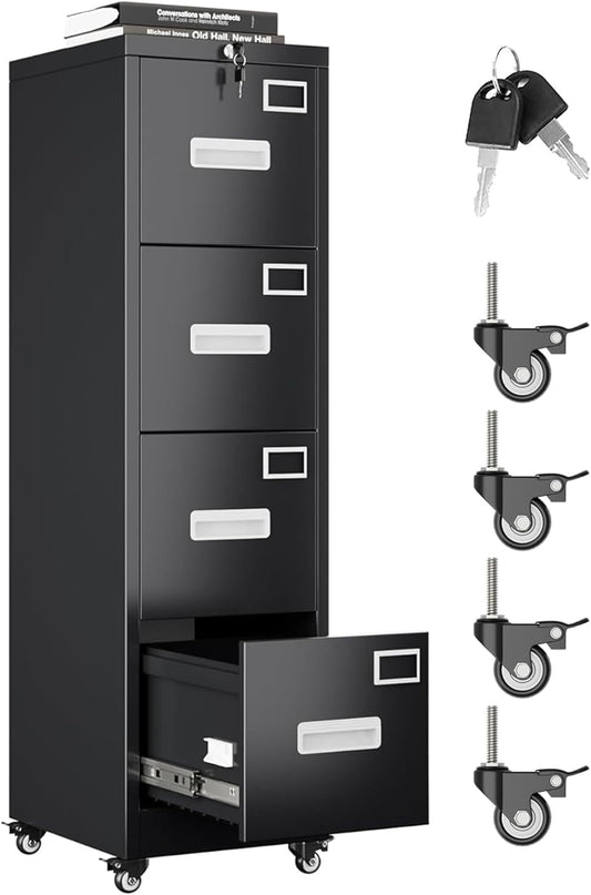 Aobabo 4-Drawer Locking File Cabinet, Black