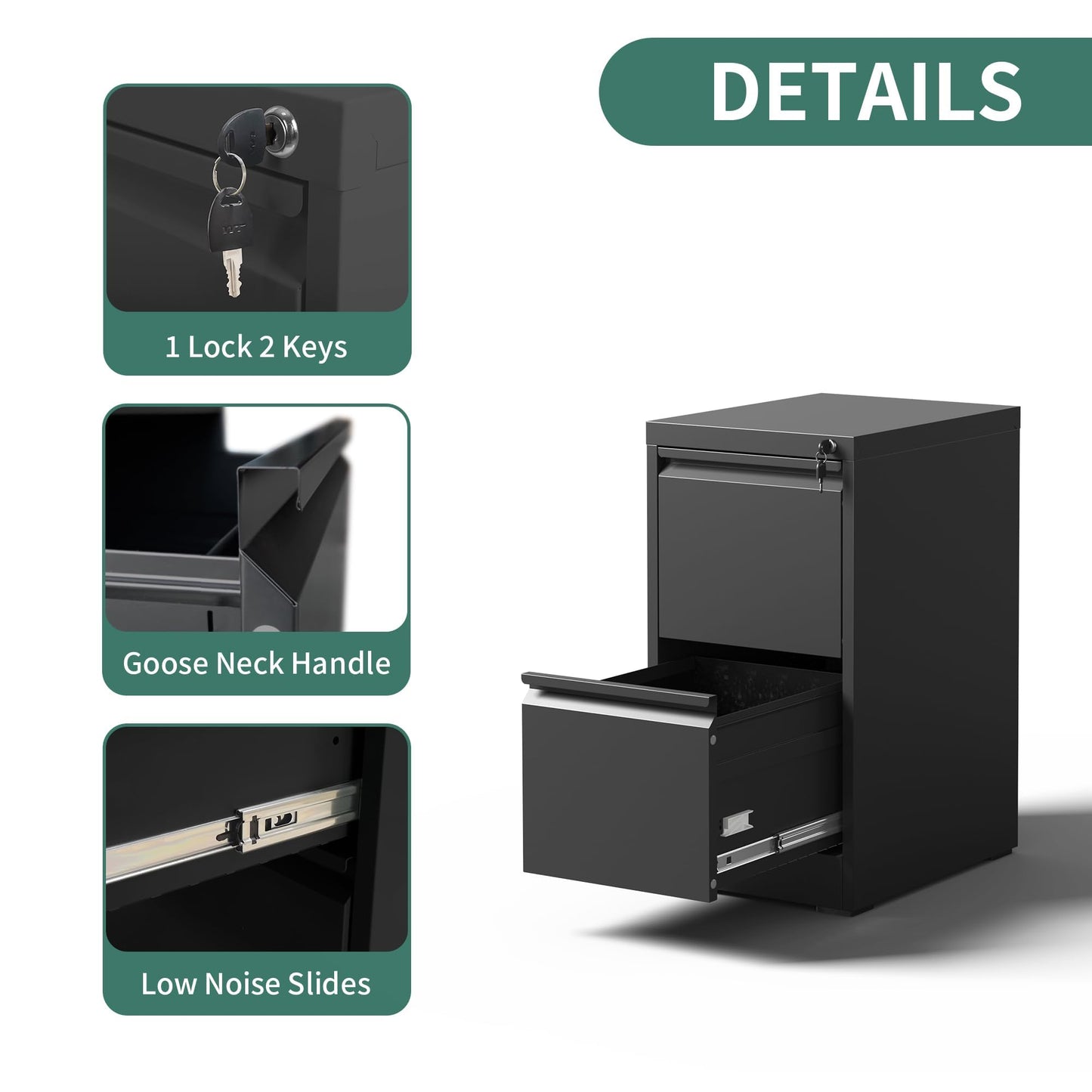 4-Drawer Metal Locking File Cabinet, Black, Vertical
