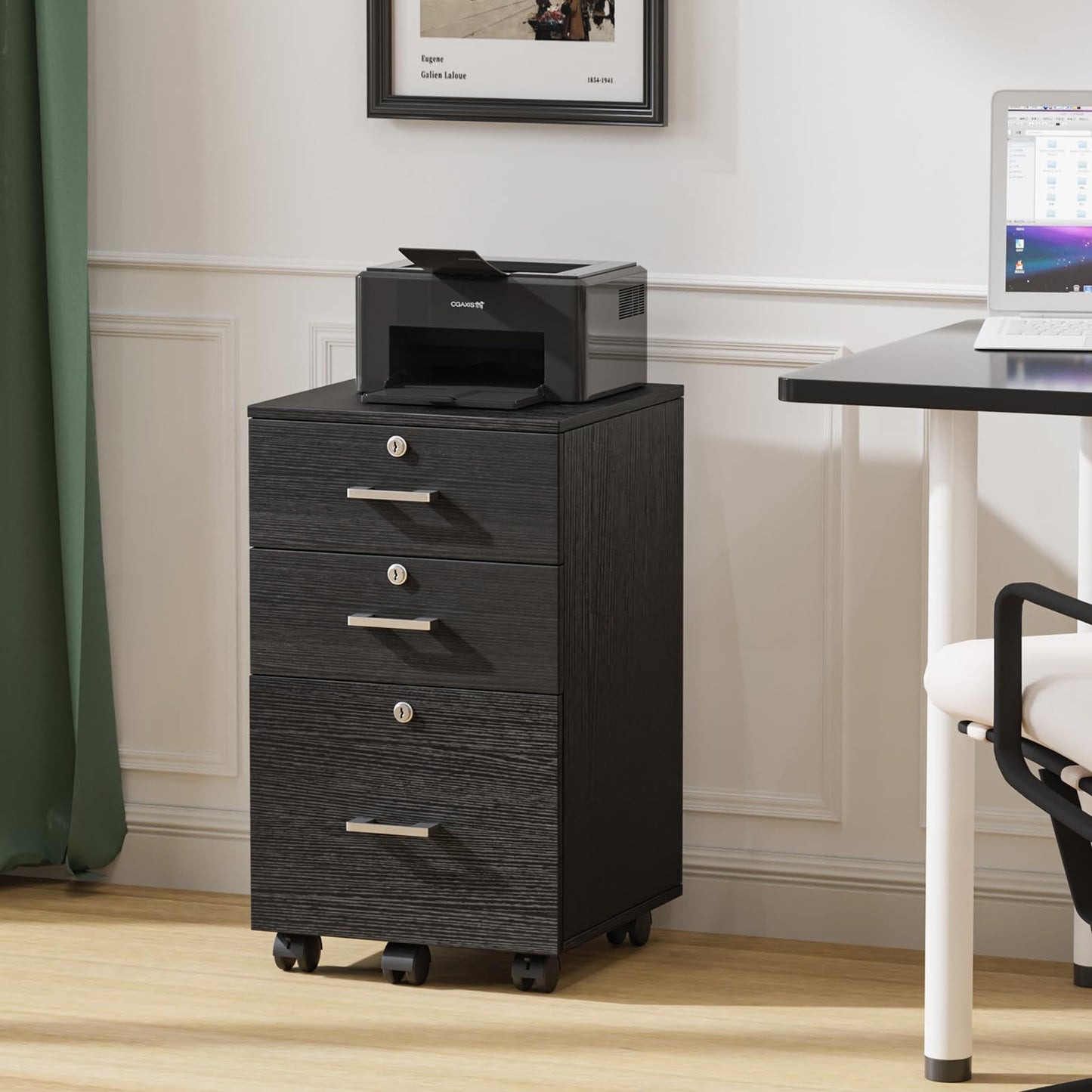 VINGLI 2 Drawer File Cabinet with Lock, Wood Rustic Gray Filing Cabinet