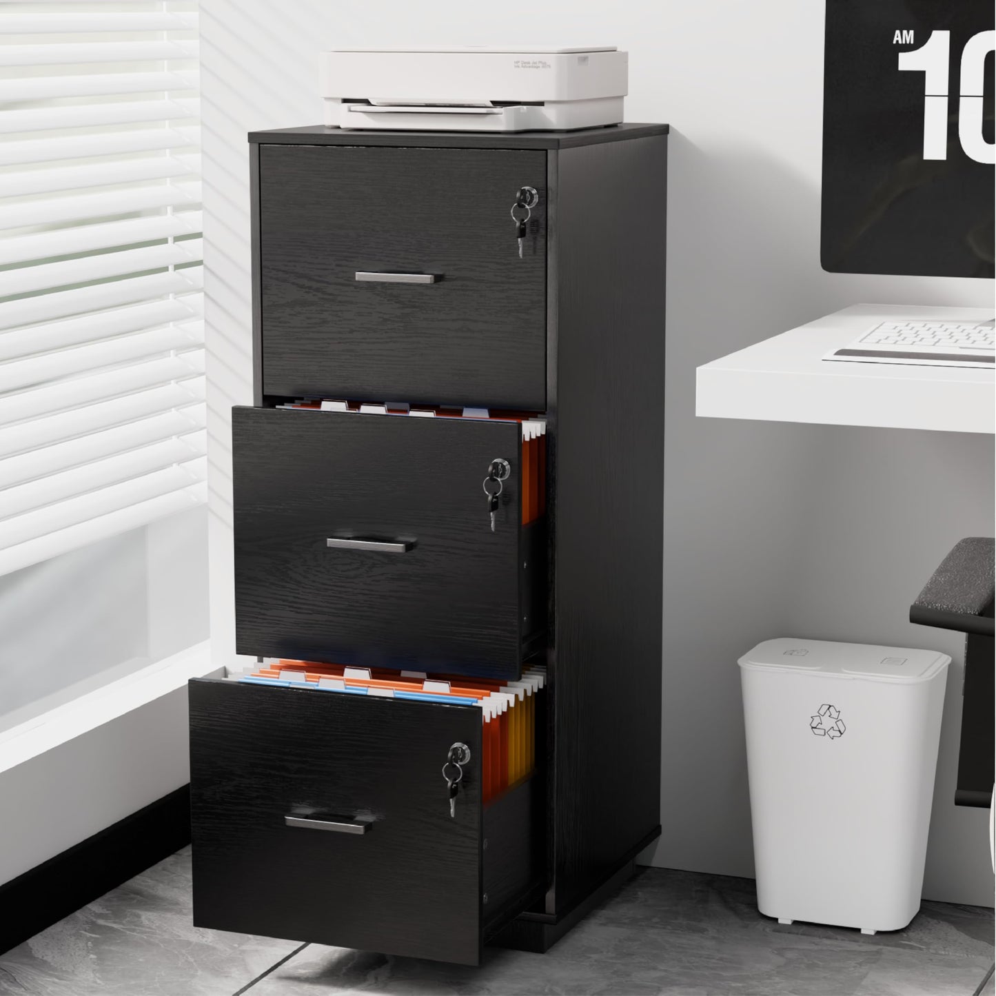 VINGLI 2 Drawer File Cabinet with Lock, Wood Rustic Gray Filing Cabinet