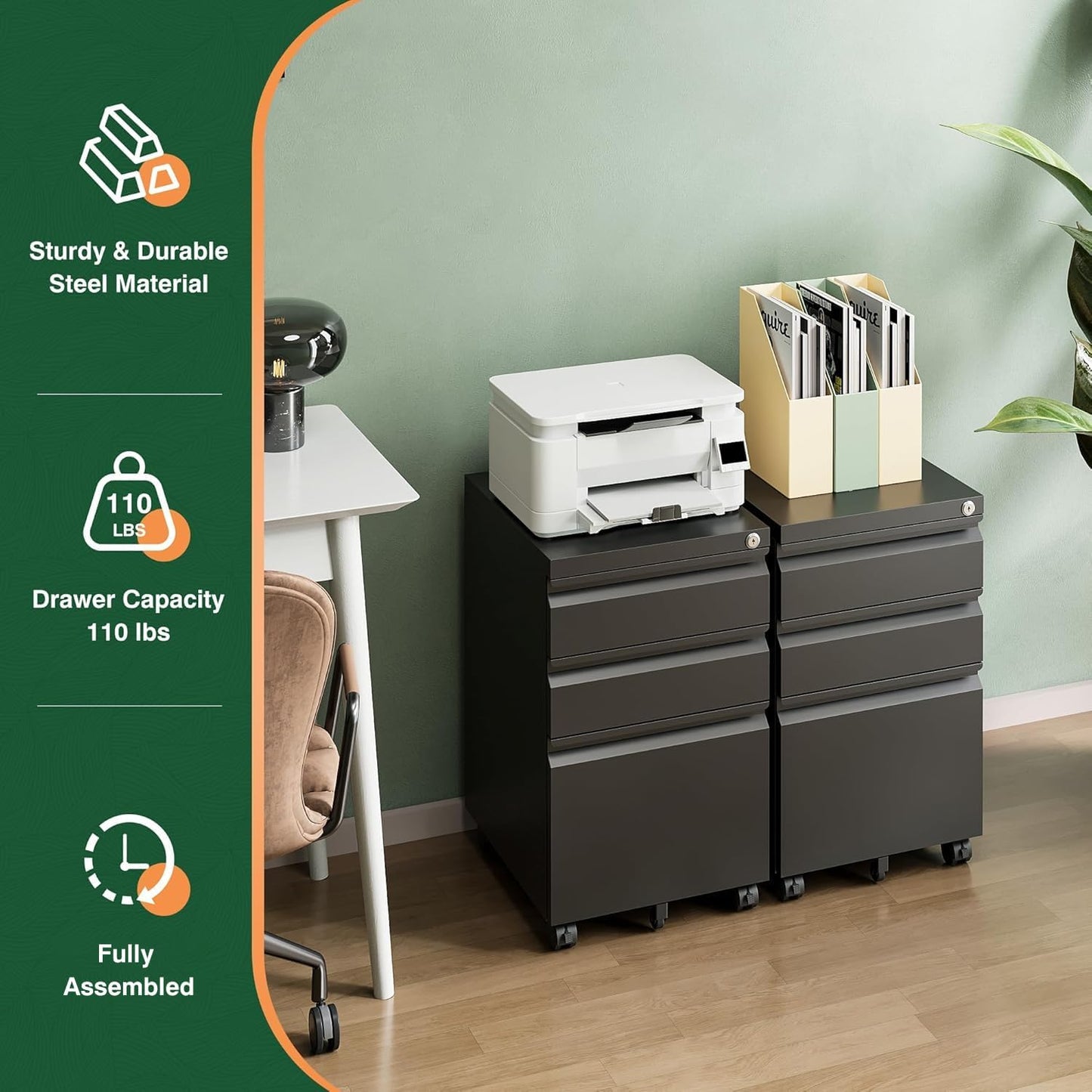 Letaya 3 Drawer Mobile File Cabinet with Lock