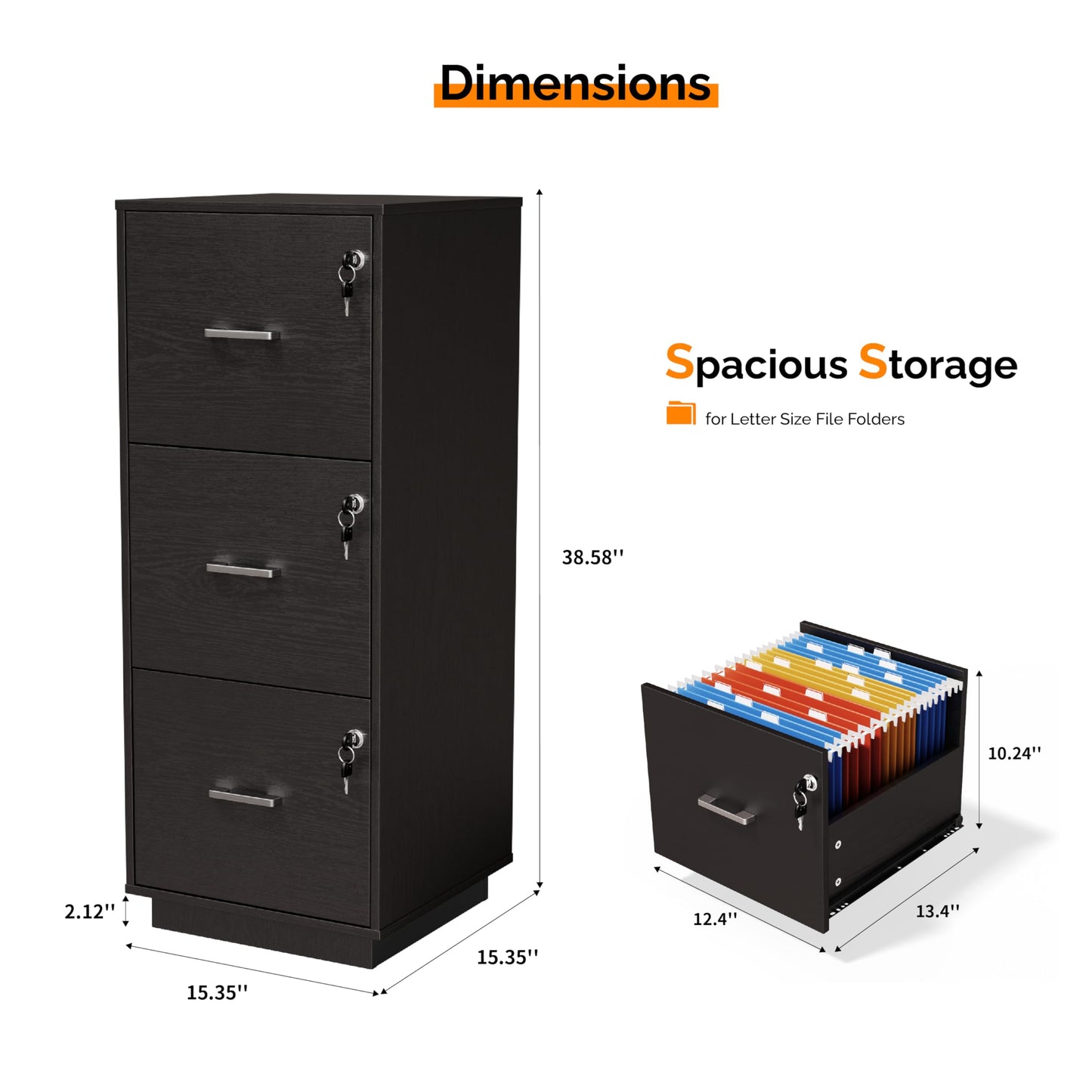 VINGLI 2 Drawer File Cabinet with Lock, Wood Rustic Gray Filing Cabinet