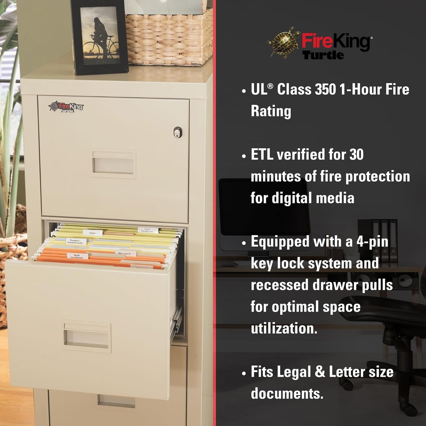 FireKing Turtle 4-Drawer Vertical Fireproof File Cabinet