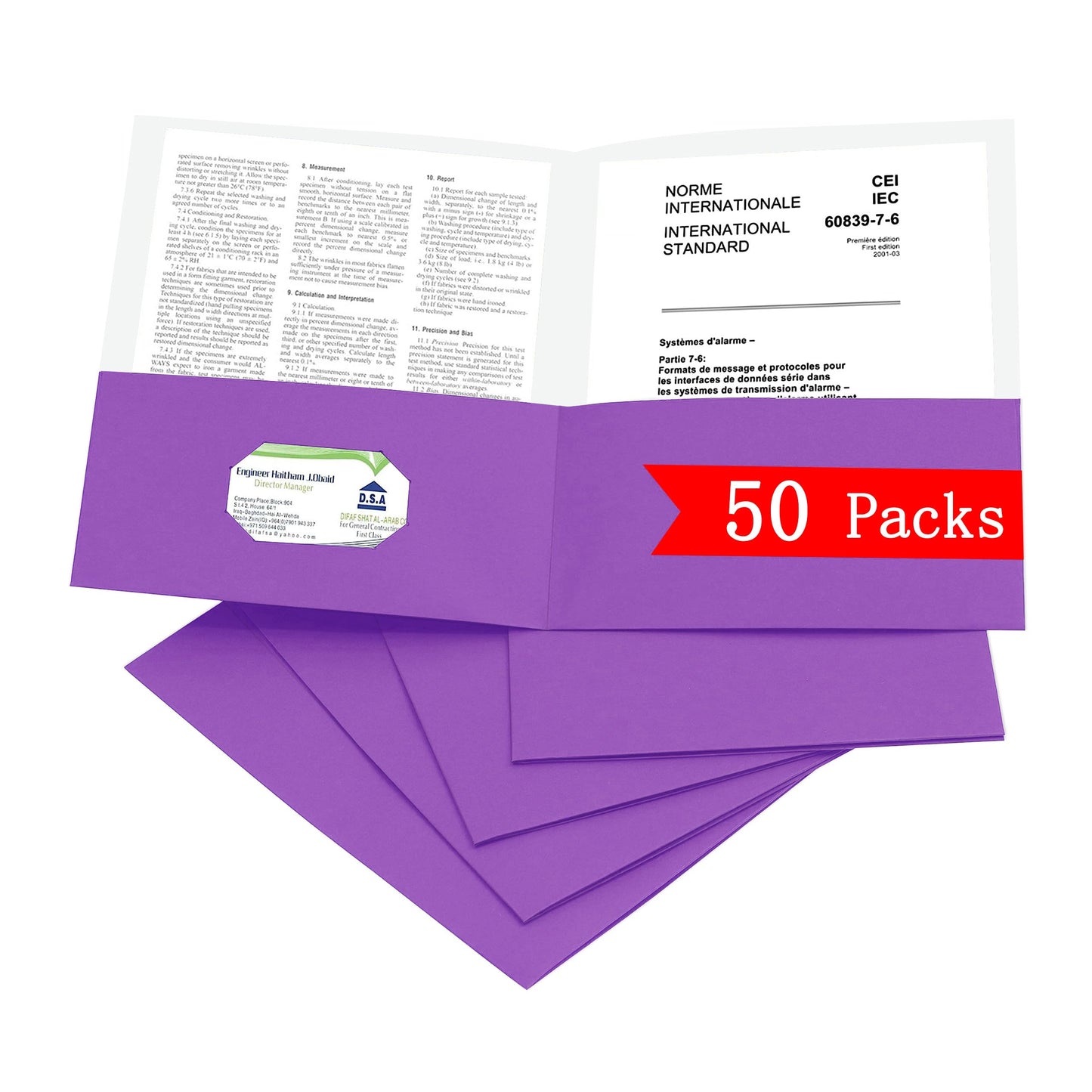 Zzrywuty 50 Packs Two Pocket File Folders with Business Card Slot
