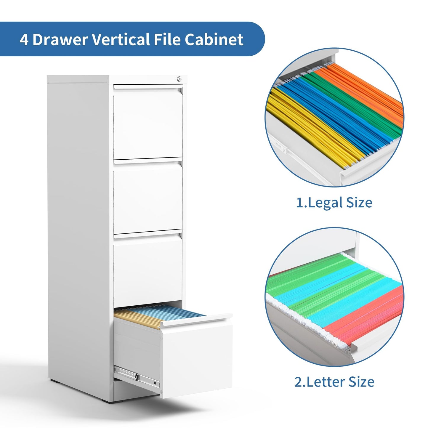 4-Drawer Metal Locking File Cabinet, Black, Vertical