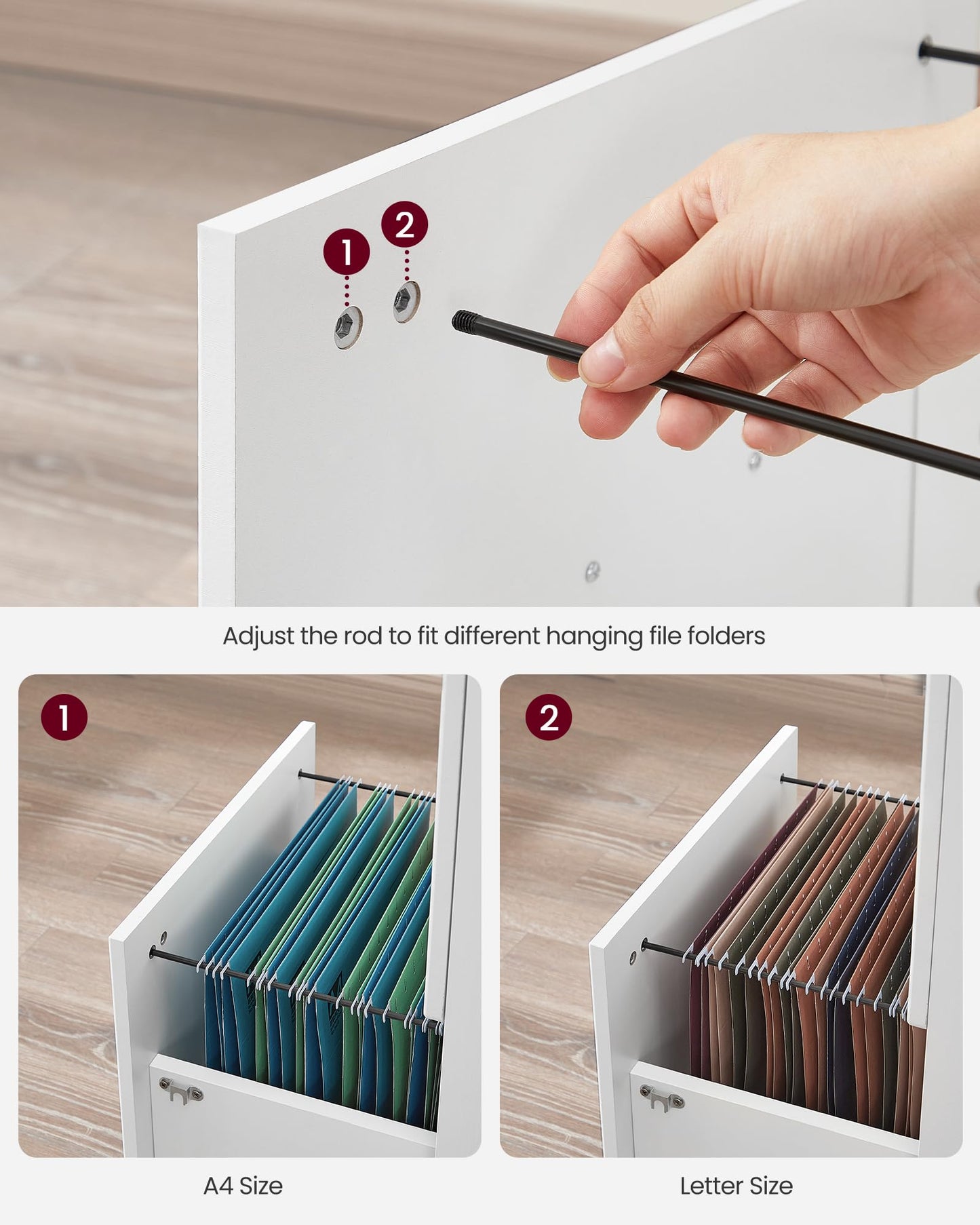 VASAGLE 2-Drawer Rolling File Cabinet, Snow White