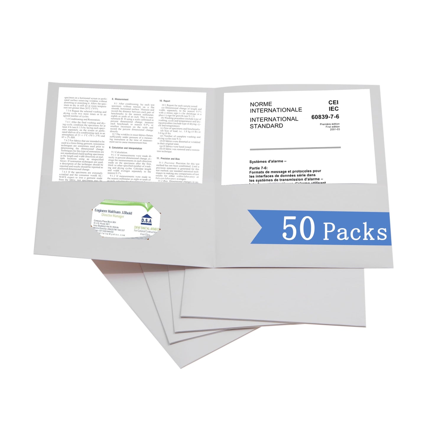 Zzrywuty 50 Packs Two Pocket File Folders with Business Card Slot