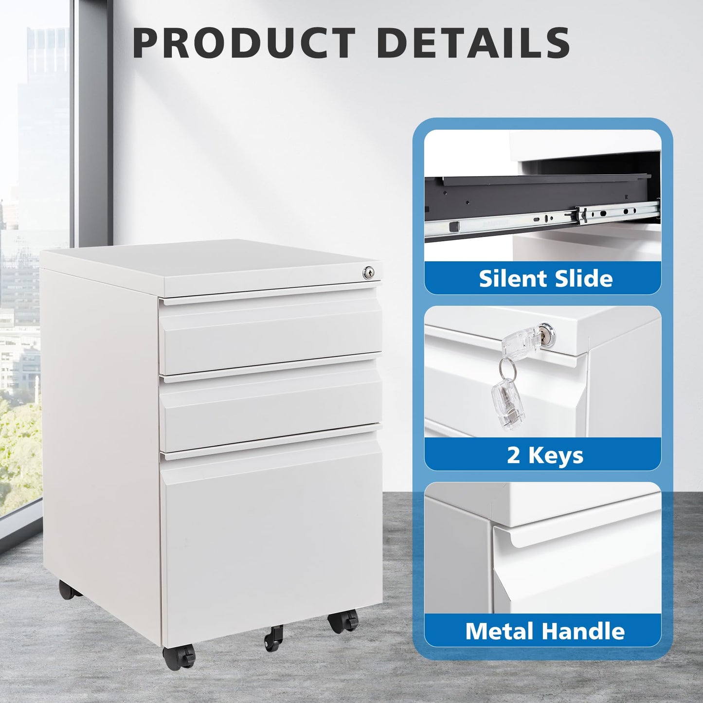 2-Drawer Vertical Locking File Cabinet, Steel, Letter Size