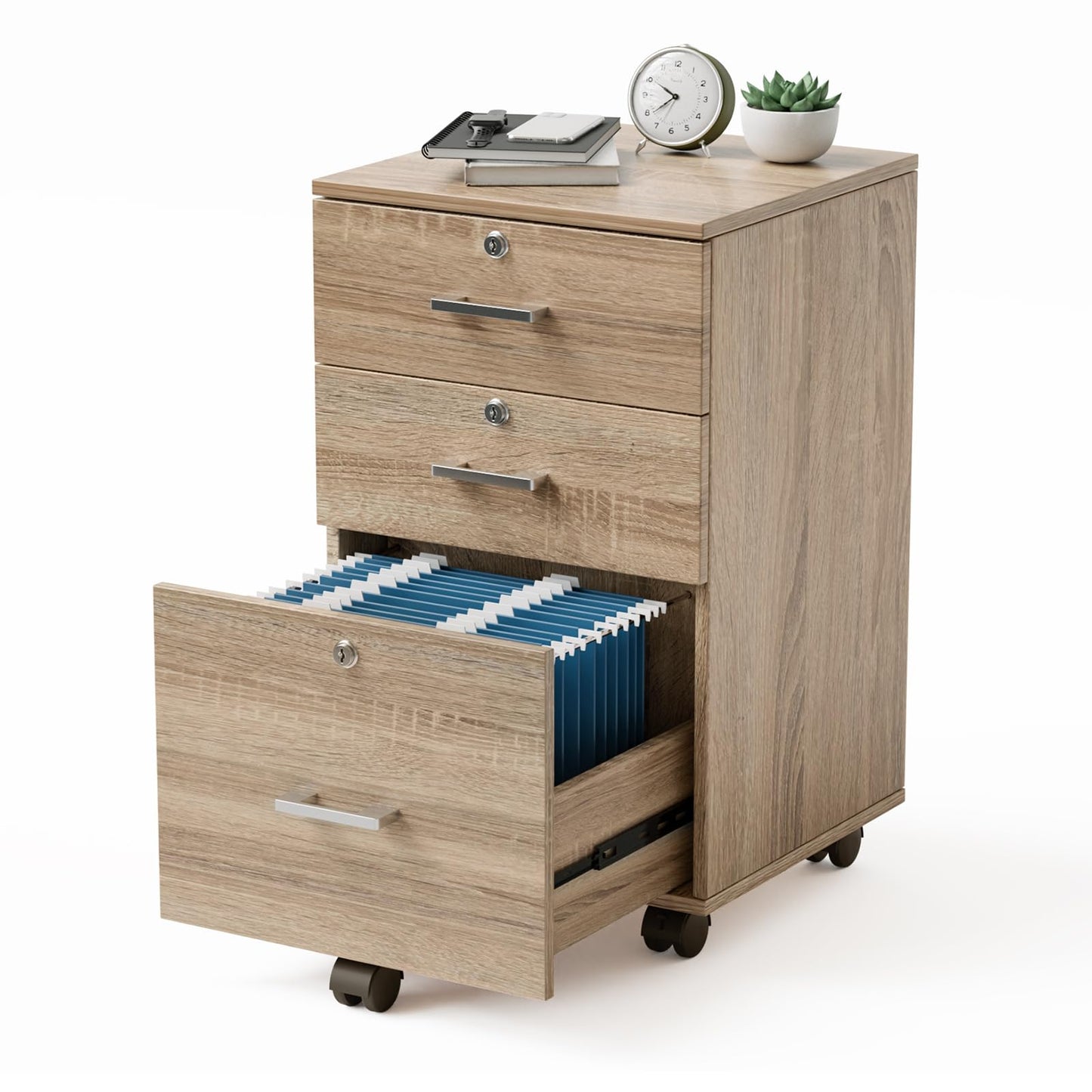 VINGLI 2 Drawer File Cabinet with Lock, Wood Rustic Gray Filing Cabinet