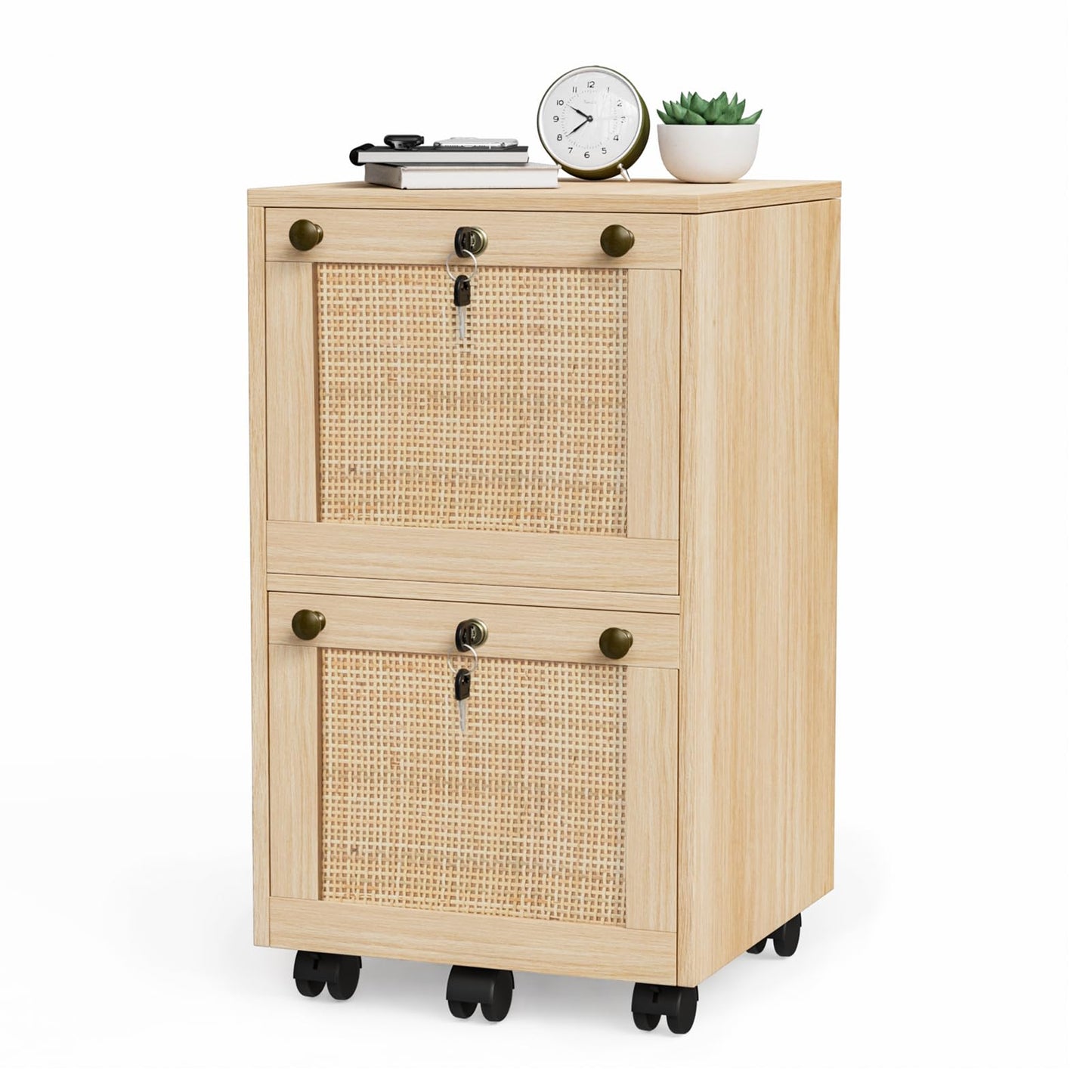VINGLI 2 Drawer File Cabinet with Lock, Wood Rustic Gray Filing Cabinet