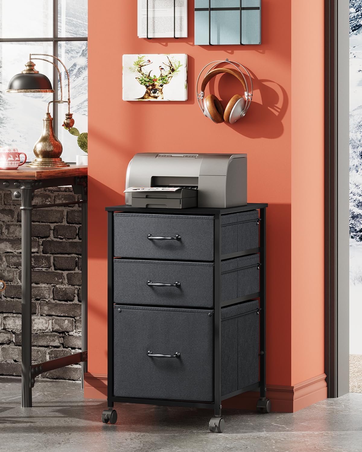 DEVAISE Mobile File Cabinet, Rolling Printer Stand with 3 Drawers