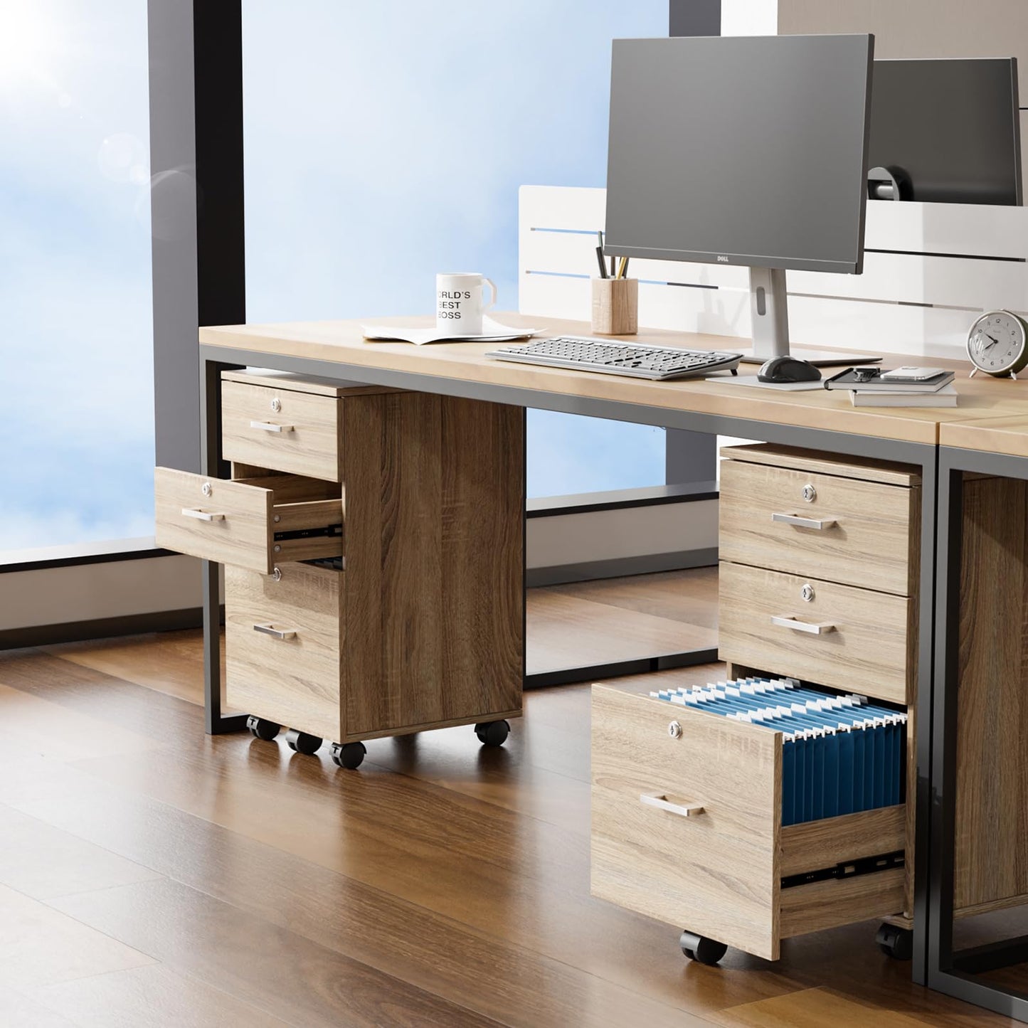 VINGLI 2 Drawer File Cabinet with Lock, Wood Rustic Gray Filing Cabinet