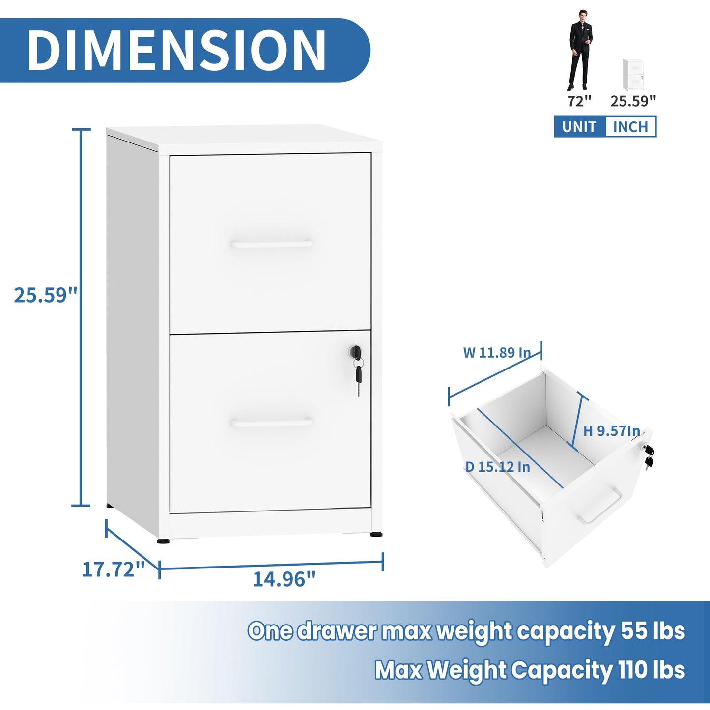 4-Drawer Metal Locking File Cabinet, Black, Vertical