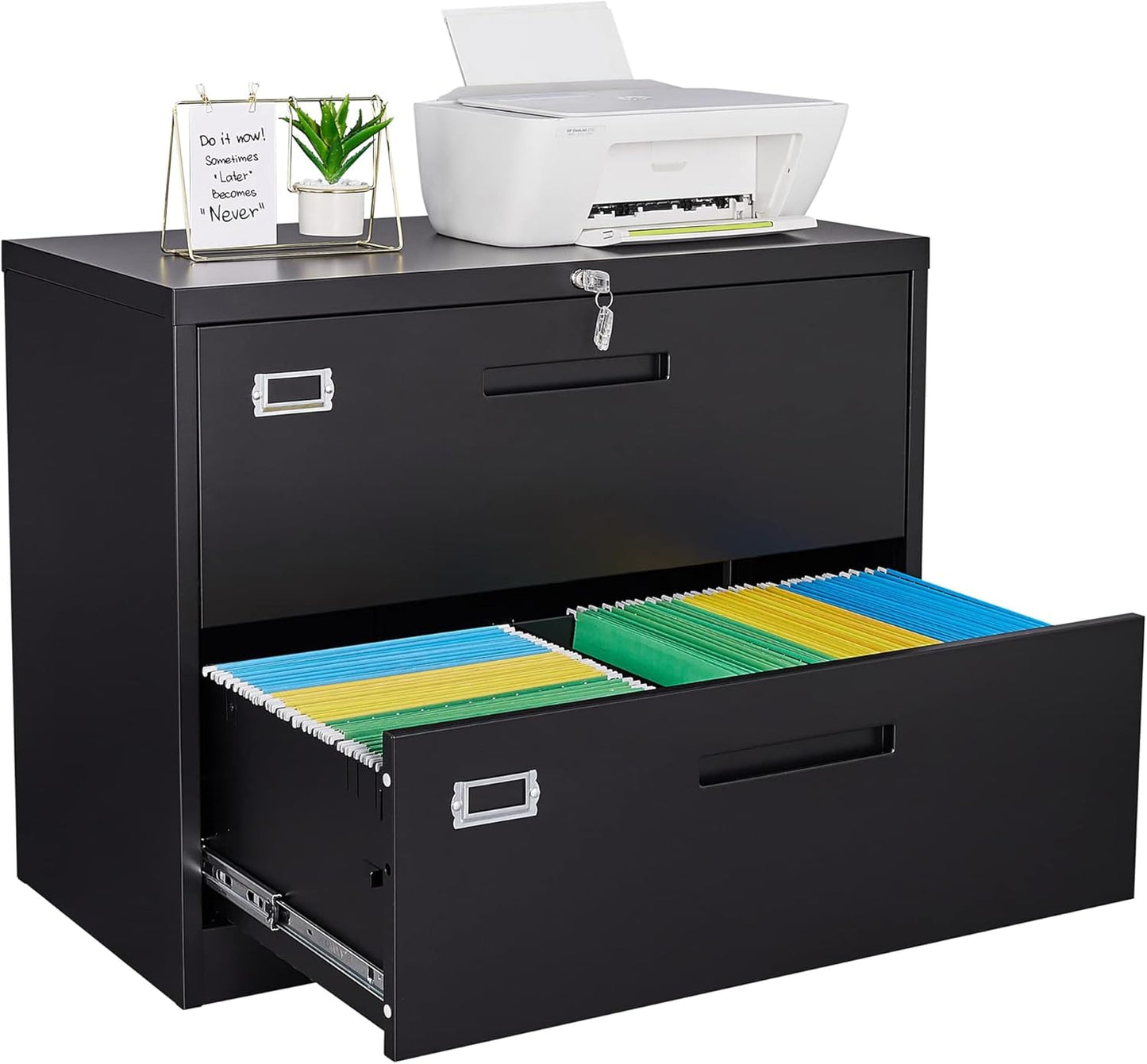 Letaya 2-Drawer Metal Lateral File Cabinet with Lock, Black