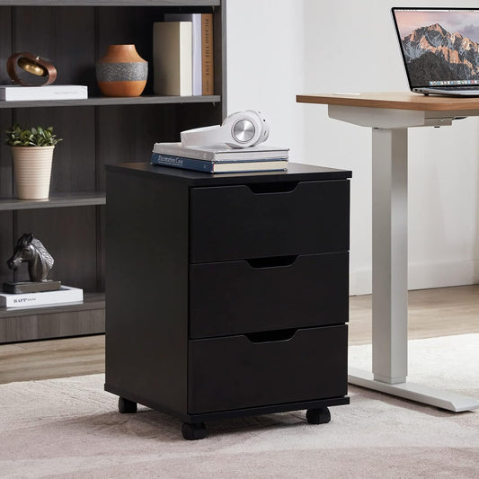 Farini 3-Drawer Mobile File Cabinet, Black Wood,