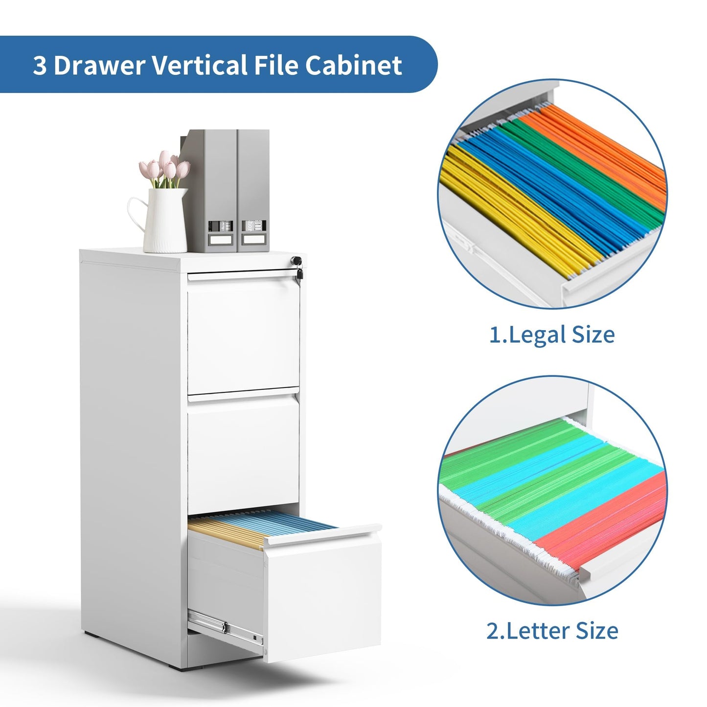 4-Drawer Metal Locking File Cabinet, Black, Vertical