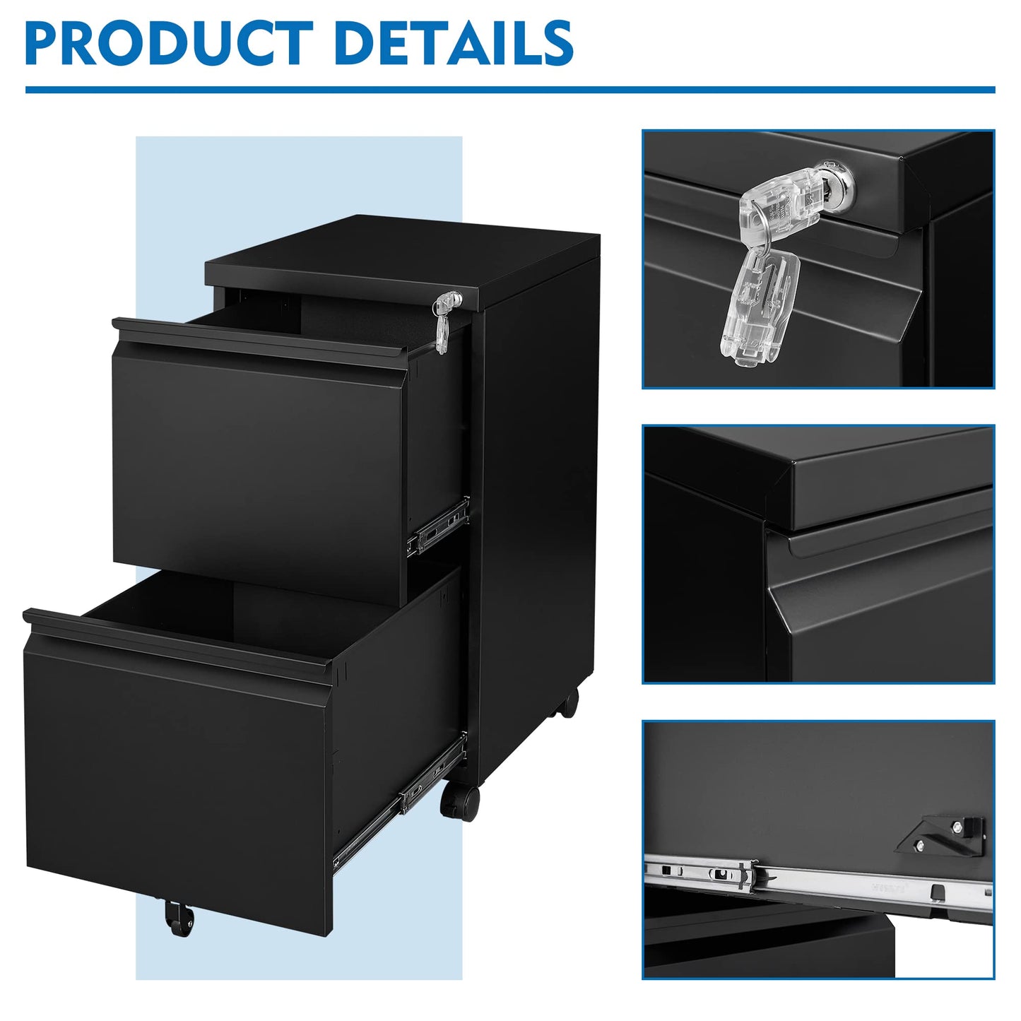 2-Drawer Vertical Locking File Cabinet, Steel, Letter Size